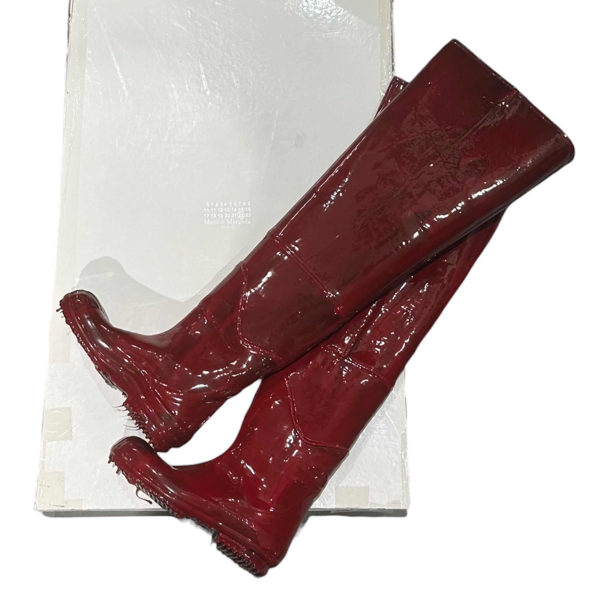 MAISON MARGIELA(メゾンマルジェラ) 22SS Rubber Thigh-High ペンキ加工 ラバー ニーハイ ロング ブーツ S97WW0058 39(24.5cm程度) レッド レイン