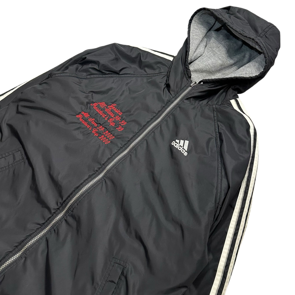 adidas(アディダス) 1990's Padded jacket 刺繍 フーデッド パテッド ジャケット US S(XL程度) ブラック 90年代 万国旗タグ