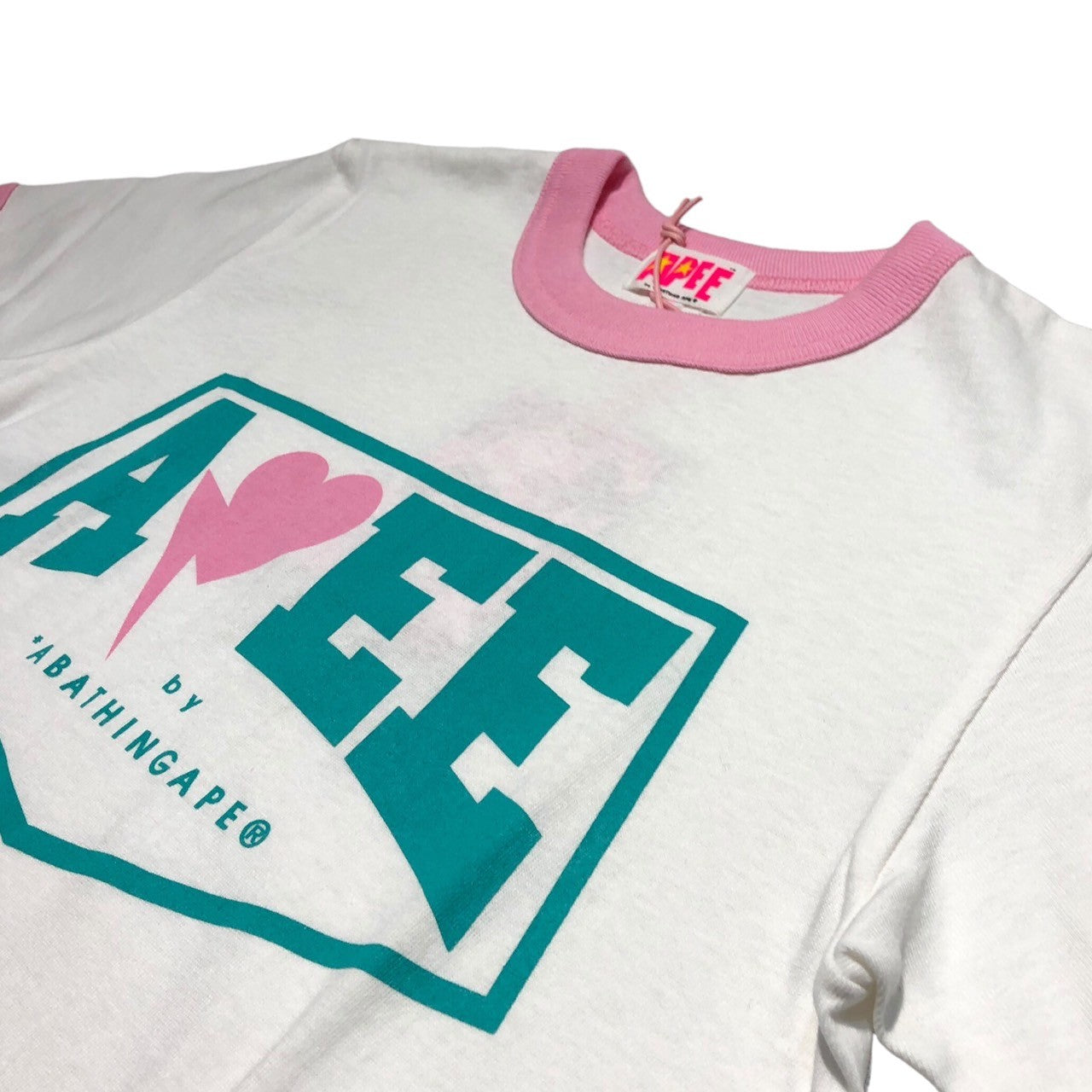 APEE(エイピー) 00's  logo ringer T-shirt ロゴ リンガー Tシャツ SHORT(Sサイズ程度) ホワイト×グリーン×ピンク by A BATHNG APE ア ベイシング エイプ Y2K