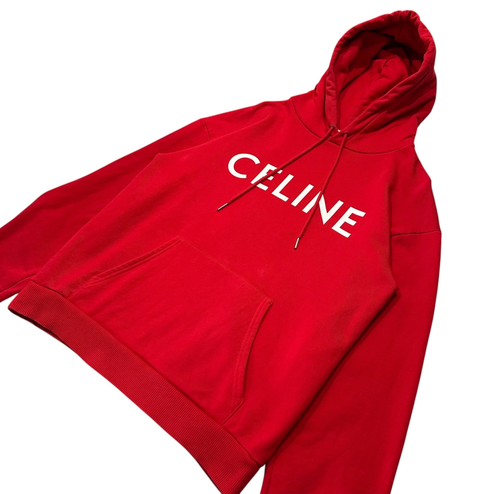 CELINE(セリーヌ) 2021SS By Hedi Slimane LOOSE HOODIE IN COTTON FLEECE エディ期 ルーズ フーディー  コットン フリース 2Y321052H XS レッド プルオーバー パーカー ロゴ