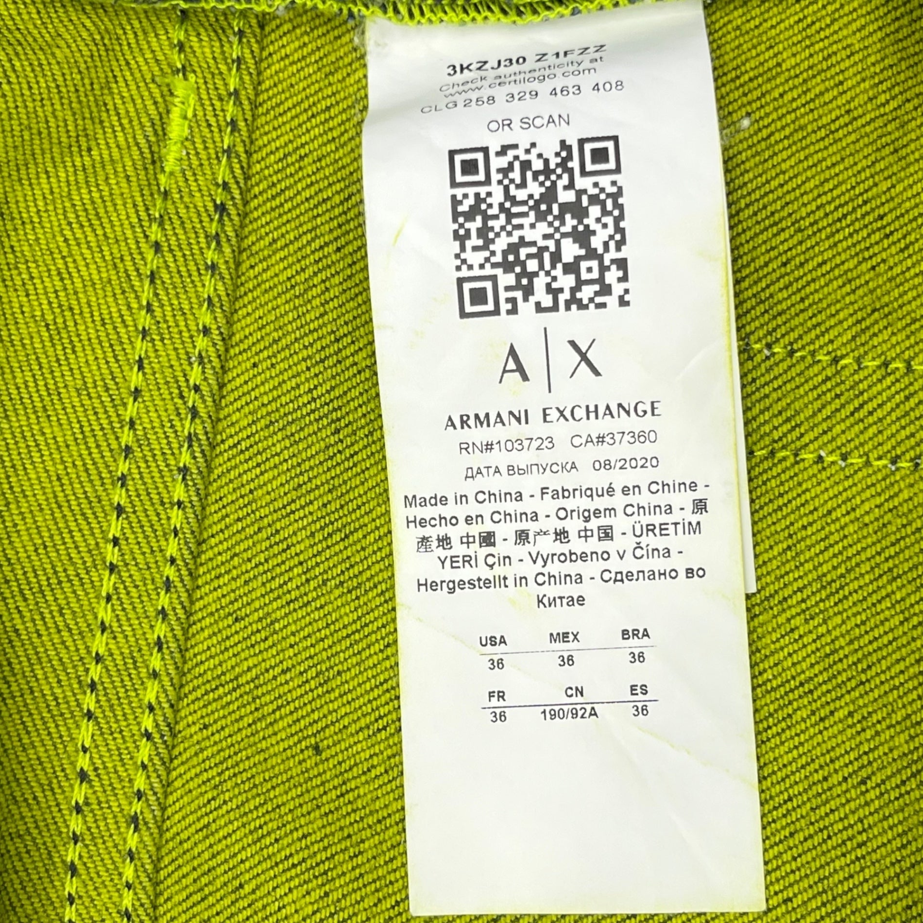 ARMANI EXCHANGE(アルマーニエクスチェンジ) Green stitch tapered denim pants グリーンステッチ テーパード デニム パンツ 3KZJ30 Z1FZZ 36(XL程度) インディゴ