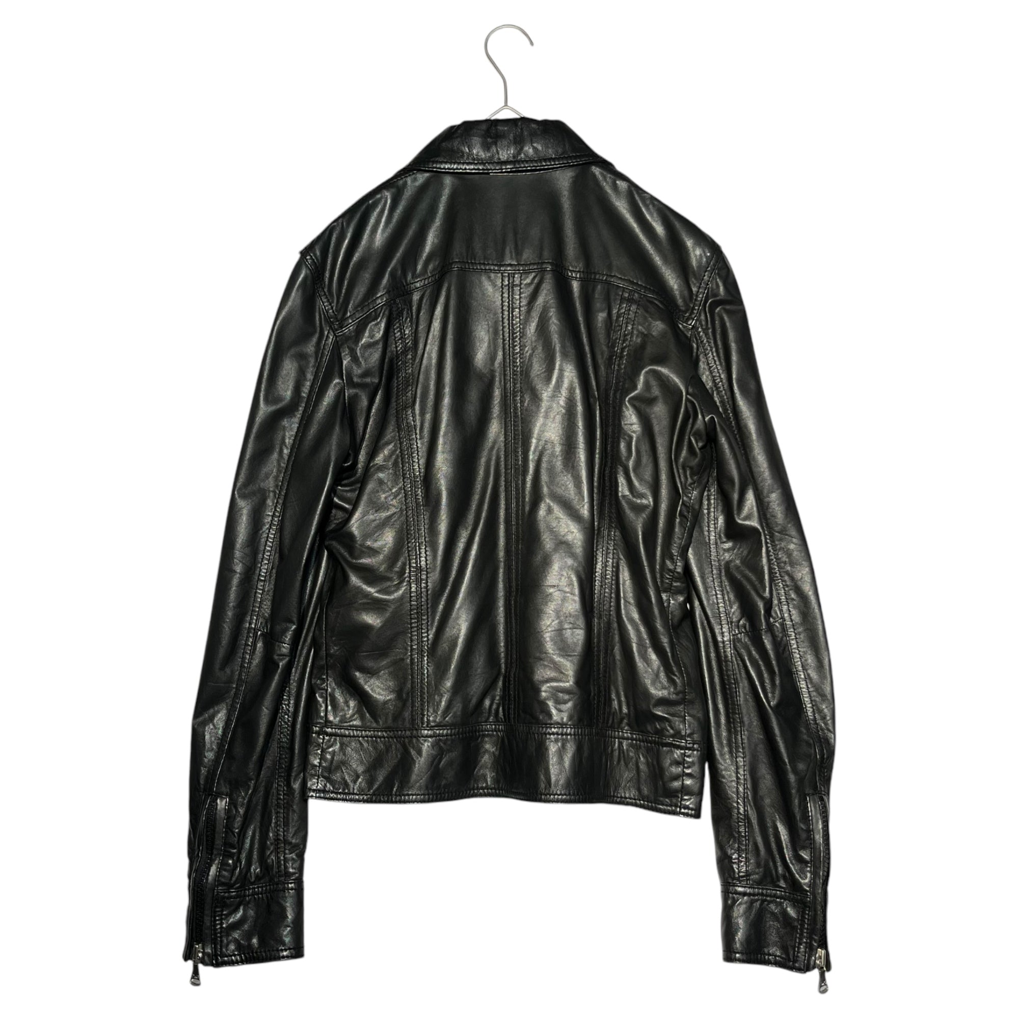 D&G(ディー&ジー ドルガバ ドルチェ&ガッバーナ) Zip up lamb leather jacket ジップ アップ ラム レザー ジャケット 46(M程度) ブラック