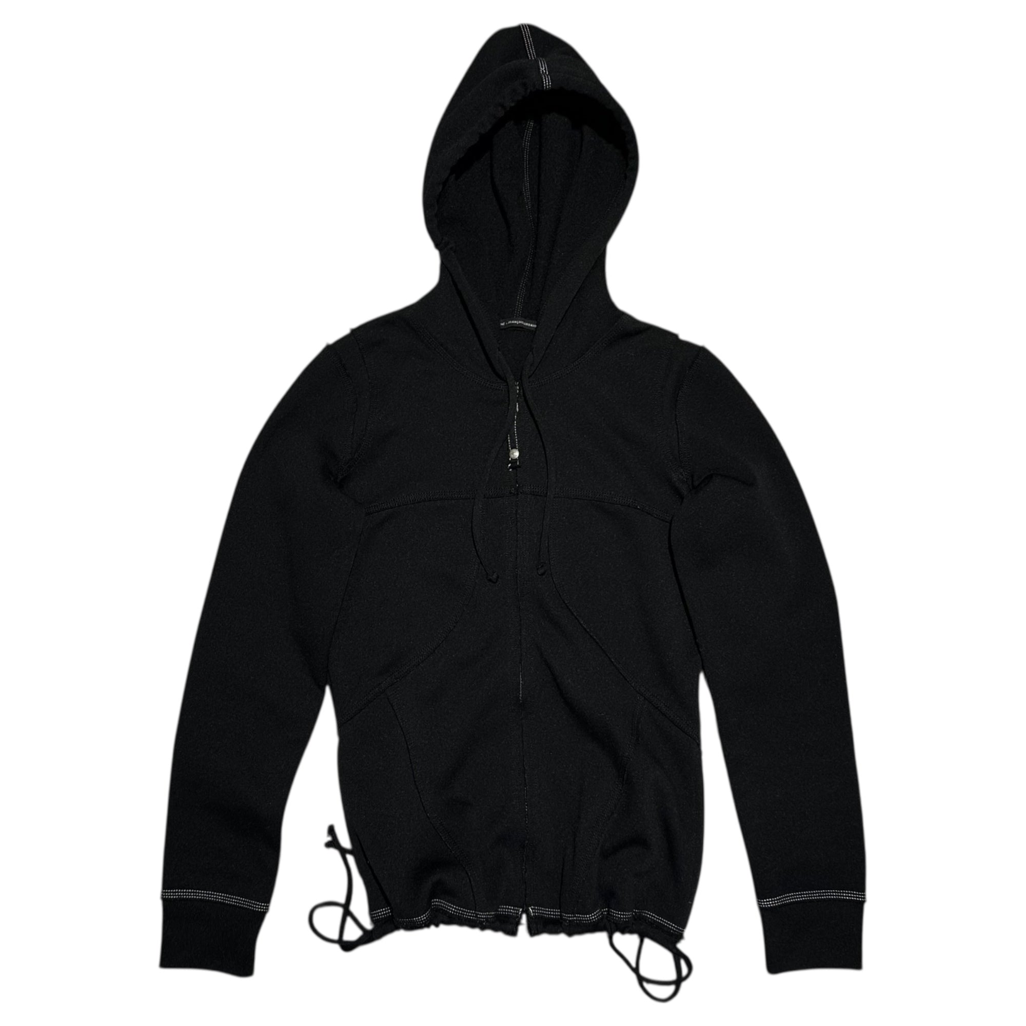 MARITHE FRANCOIS GIRBAUD(マリテフランソワジルボー) 00's Drawstring Hem Polyester Zip Hoodie 裾 ドロー コード ポリエステル ジップ パーカー F7-6441 S ブラック Y2K