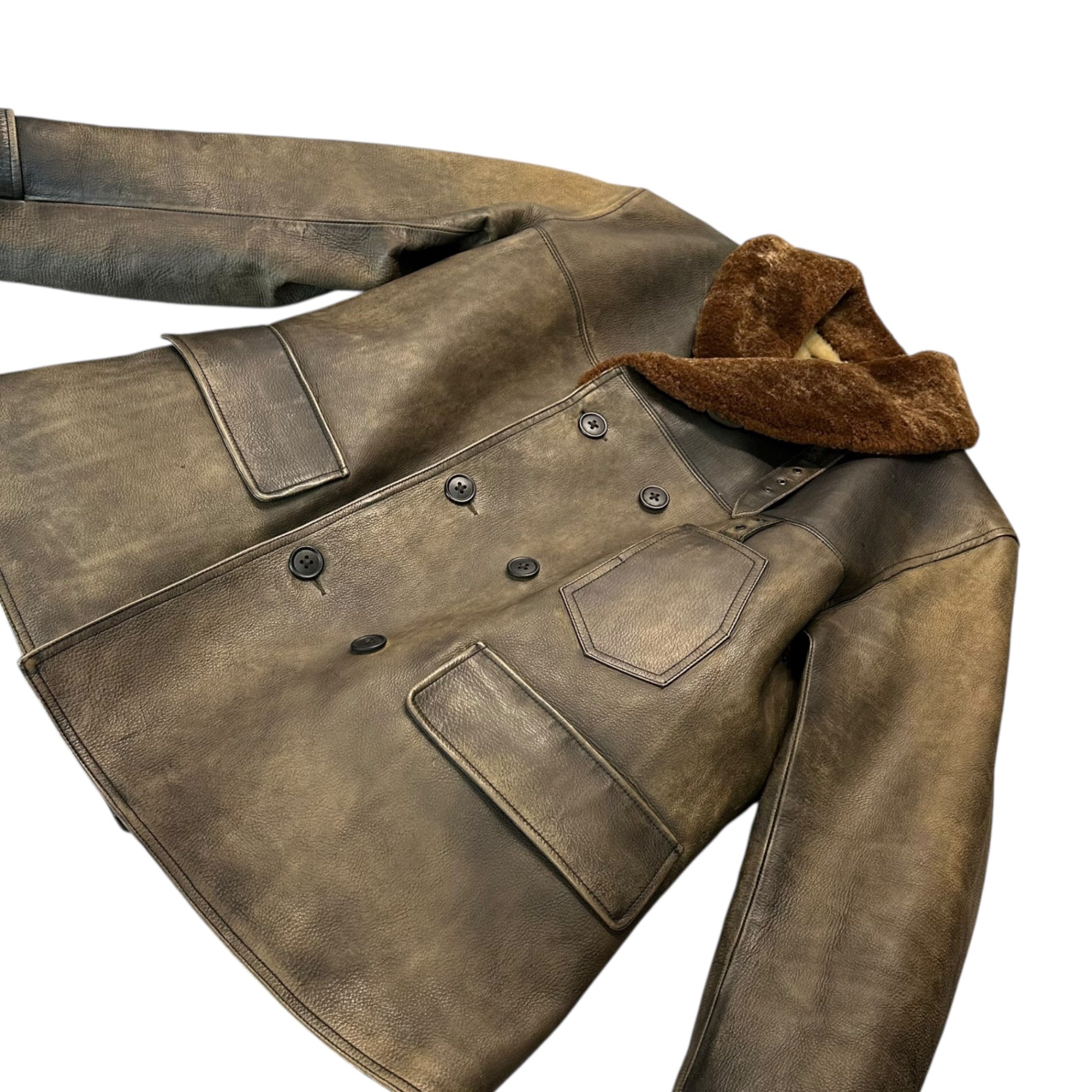 RRL(ダブルアールエル) Double-Breasted Mouton Leather Car Coat ダブルブレスト ムートン レザー カー コート L ブラウン