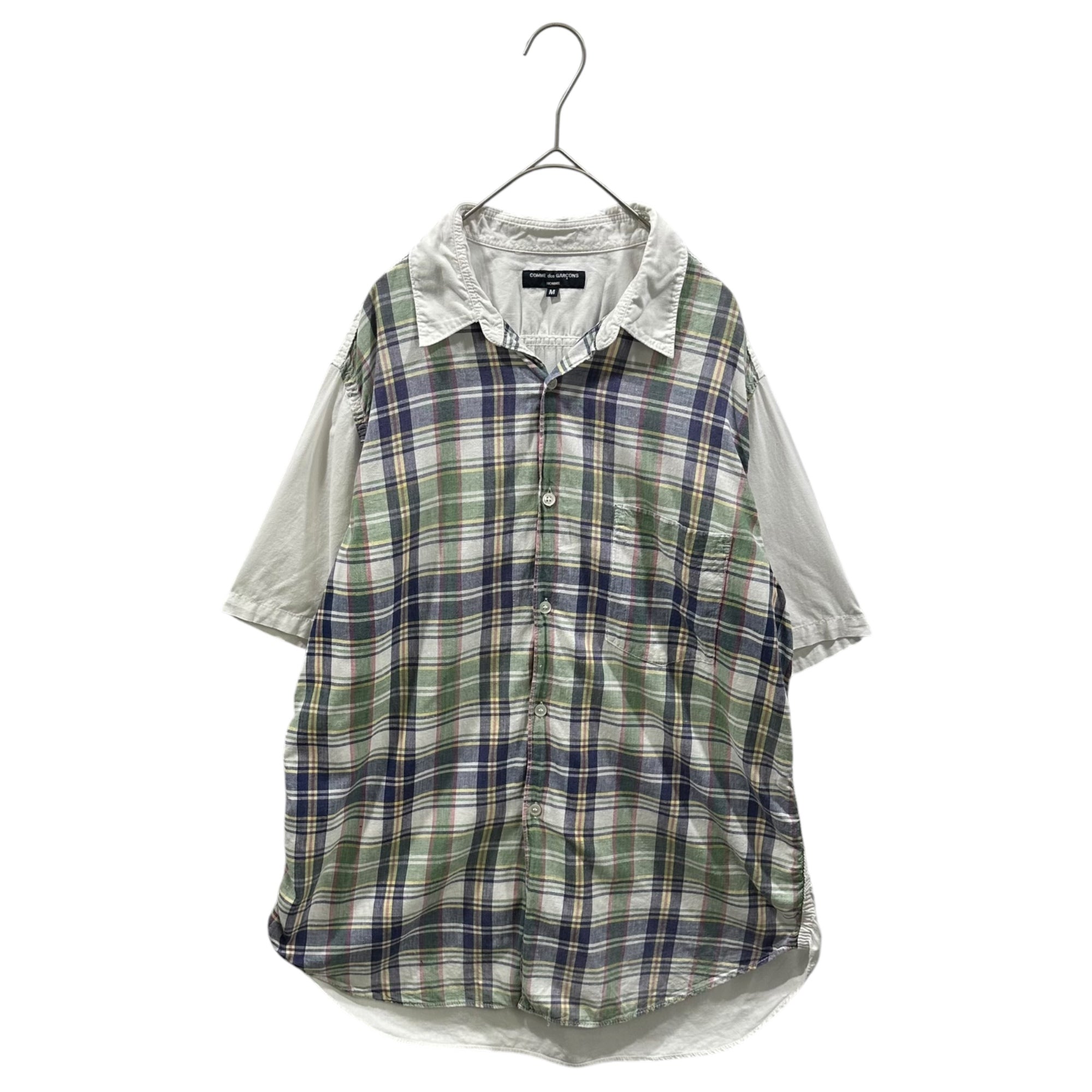 COMME des GARCONS HOMME(コムデギャルソンオム) Check Pattern Cleric Shirt チェック 切替 クレリック 半袖 シャツ M ホワイト×マルチカラー 品質表示タグ印字消え