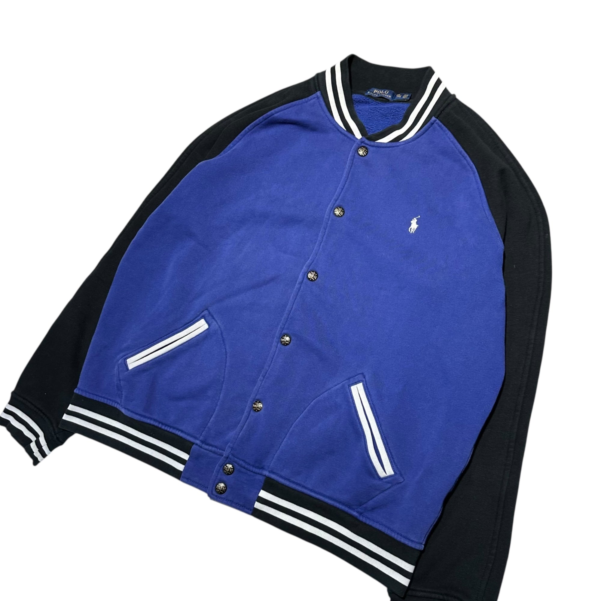 POLO RALPH LAUREN(ポロラルフローレン) Pony Embroidered Sweatshirt Stadium Jacket ポニー 刺繍 スウェット スタジャン XXL ネイビー×ブラック