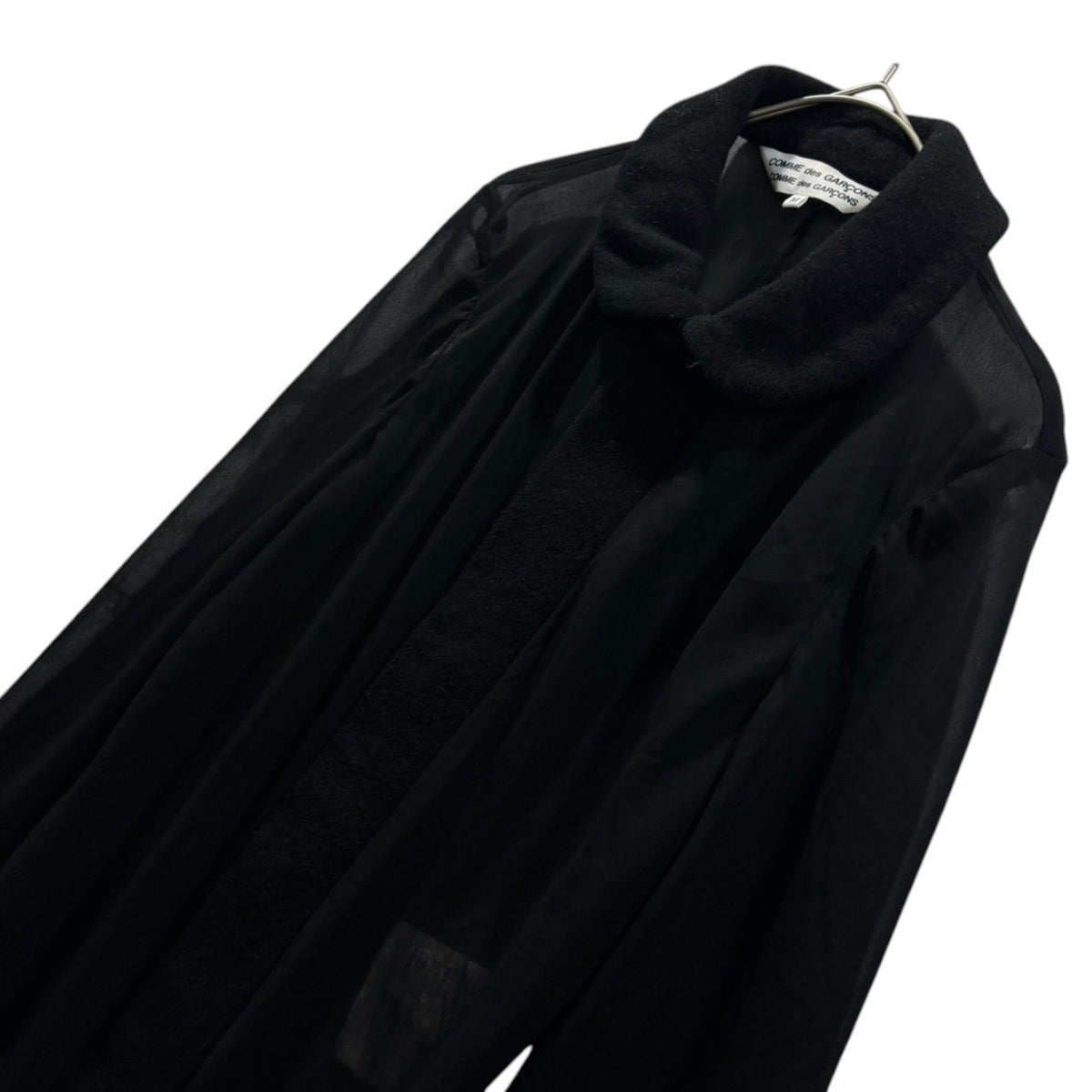 COMME des GARCONS COMME des GARCONS(コムデギャルソンコムデギャルソン) 2009AW Sheer Panel Peter Pan Collar Long Sleeve Blouse 丸襟 シアー 切替 長袖 ブラウス RD-J024 M ブラック AD2009 製品洗い加工 襟 ウール縮絨
