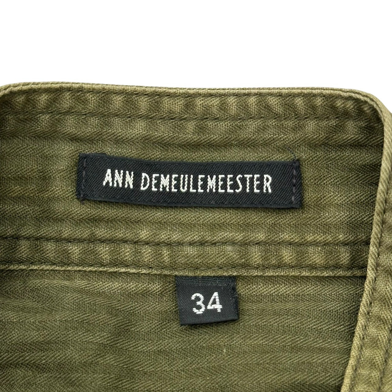 ANN DEMEULEMEESTER(アンドゥムルメステール) 90~00's Sleeve Transformation Stripe High Neck Shirt Jacket 袖 変形 ストライプ ハイネック シャツ ジャケット 34(XS程度) カーキ