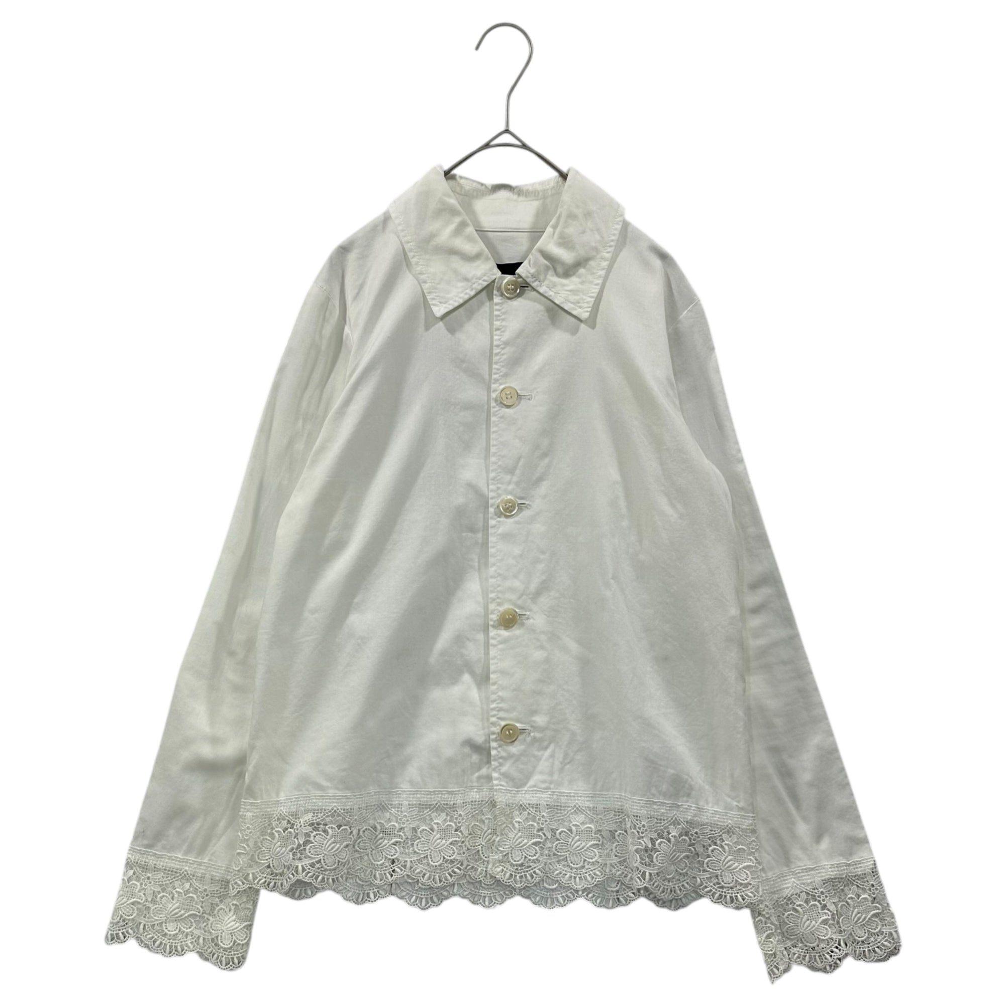 tricot COMME des GARCONS(トリココムデギャルソン) 03SS Hem＆Sleeves Lace Cotton L/S Shirt 裾 袖 レース コットン 長袖 シャツ TI-B020 S ホワイト AD2002 00's