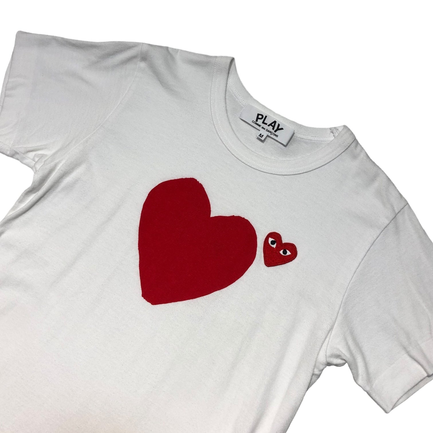 PLAY COMME des GARCONS(プレイコムデギャルソン) Heart emblem front & back print T-shirt ハートワッペン　フロント＆バックプリント Tシャツ AZ-T221 M ホワイト×レッド AD2016/9