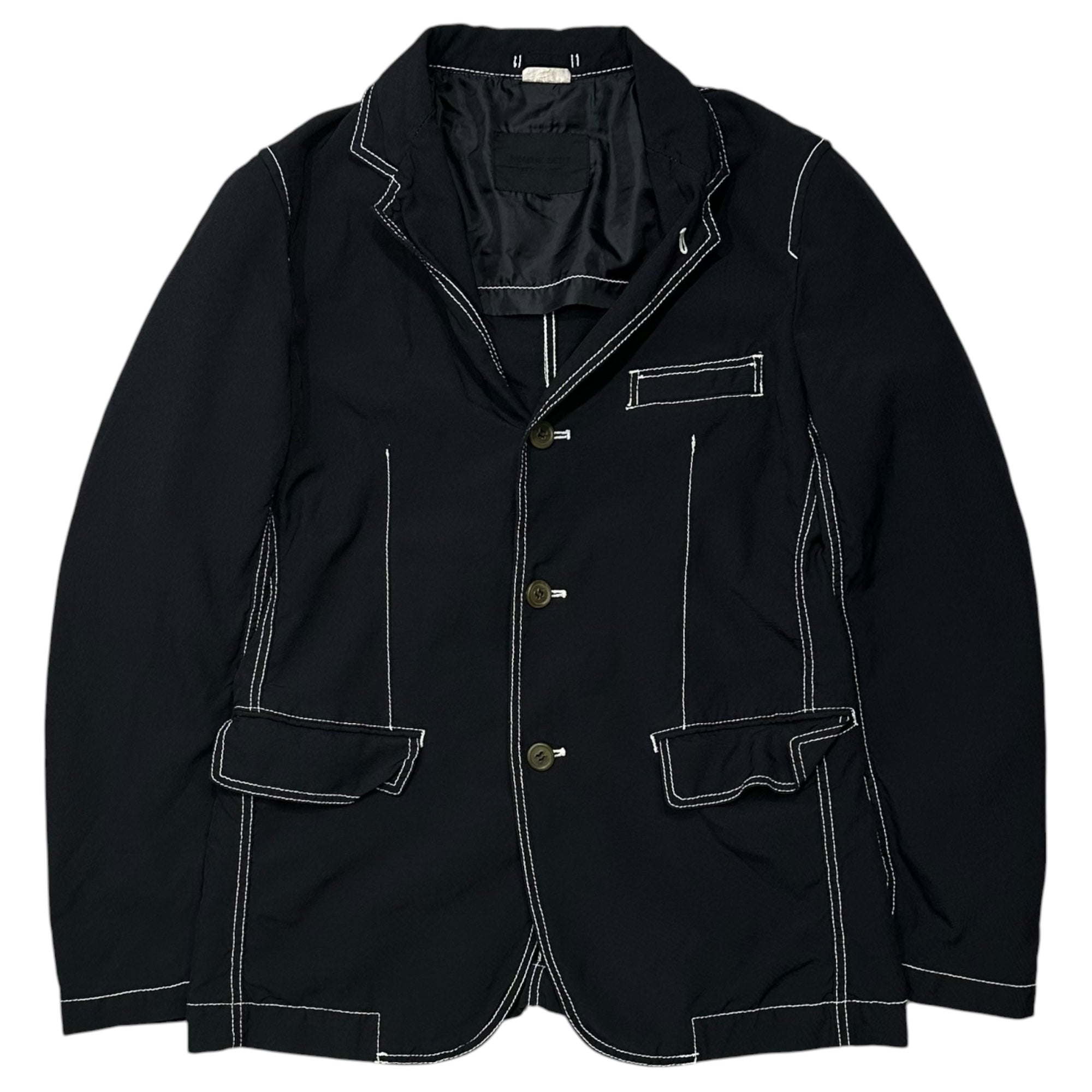 COMME des GARCONS HOMME DEUX(コムデギャルソンオムドゥ) 2014SS Polyester-Dyed Jacket with White Stitching and 3 Buttons ポリ製品染め ホワイトステッチ 3ボタン ジャケット DM-J044 S ブラック×ホワイト AD2013