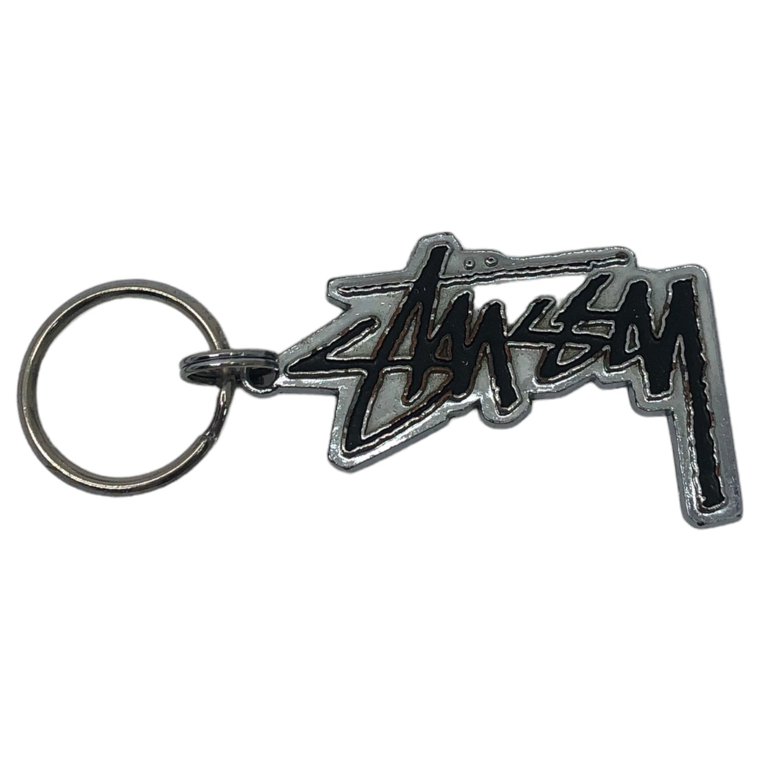 STUSSY(ステューシー) 90s~00s stock logo key ring ストック ロゴ キーリング  シルバー キーホルダー チャーム 90年代～ Y2K