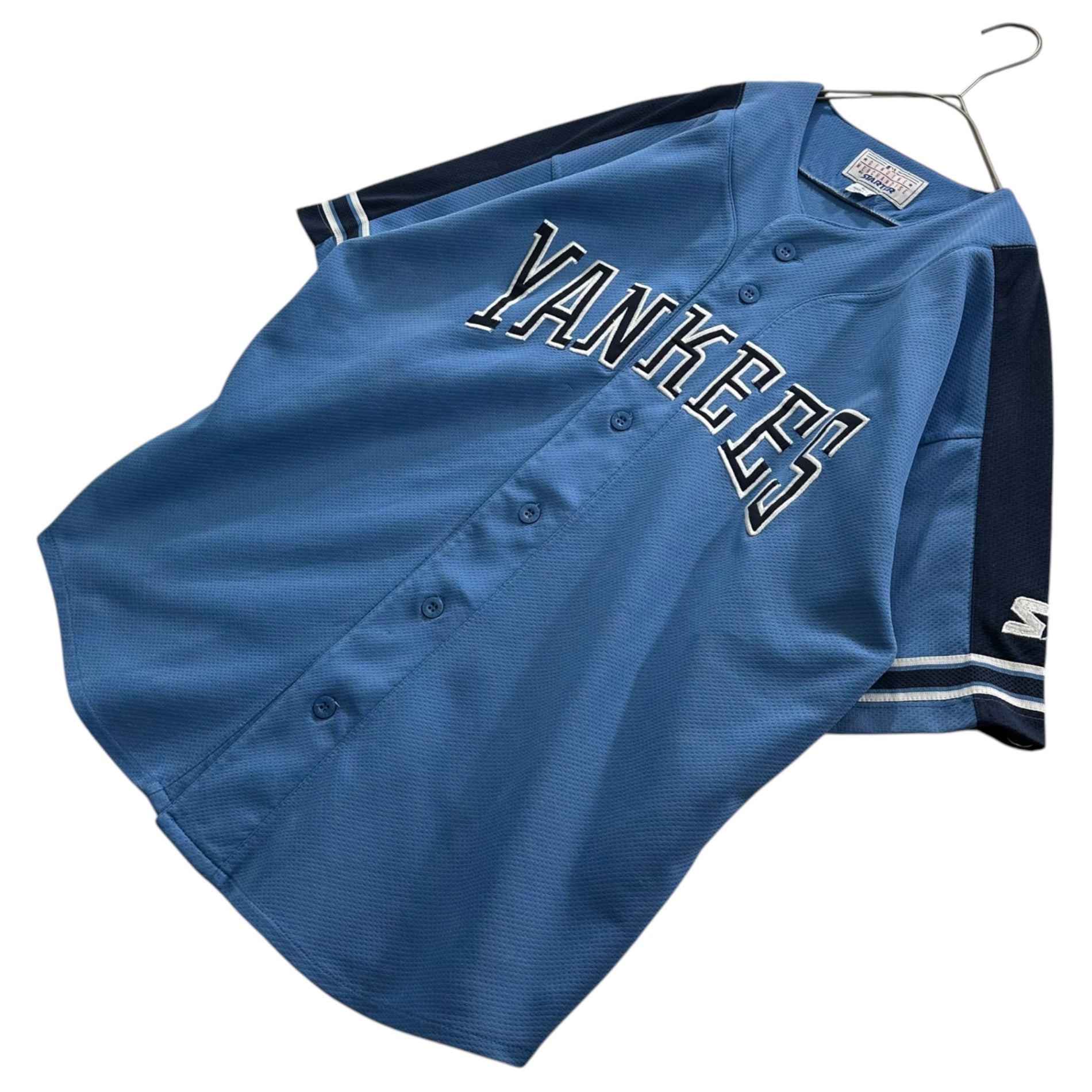 STARTER(スターター) 90's ”YANKEES” Baseball Shirt ヤンキース ベースボール シャツ L スカイブルー 90年代 MBL