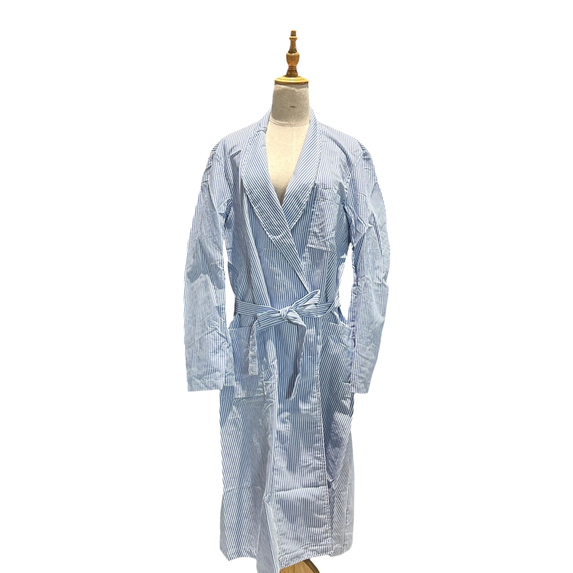 US MILITARY(アメリカ軍) 1980s' US Medical Seersucker Robe メディカル シアサッカー ガウン ワンピース MEDIUM(ML程度) ホワイト×ブルー 80年代 ヴィンテージ ローブ