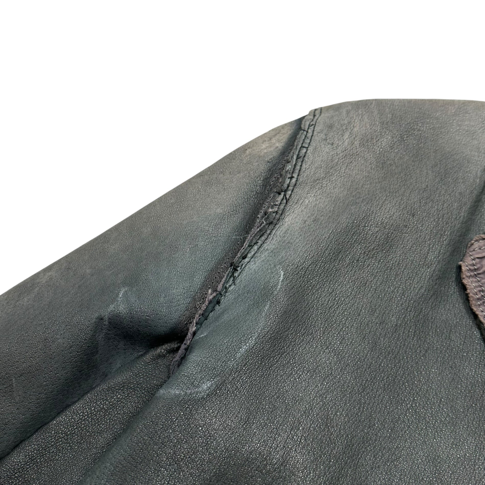 COMME des GARCONS SHIRT(コムデギャルソンシャツ) 90's Small Collar Grunge Short-Length Leather Jacket 90年代 スモールカラー グランジ ショートレングス レザー ジャケット S グレー 裾カットオフリメイク