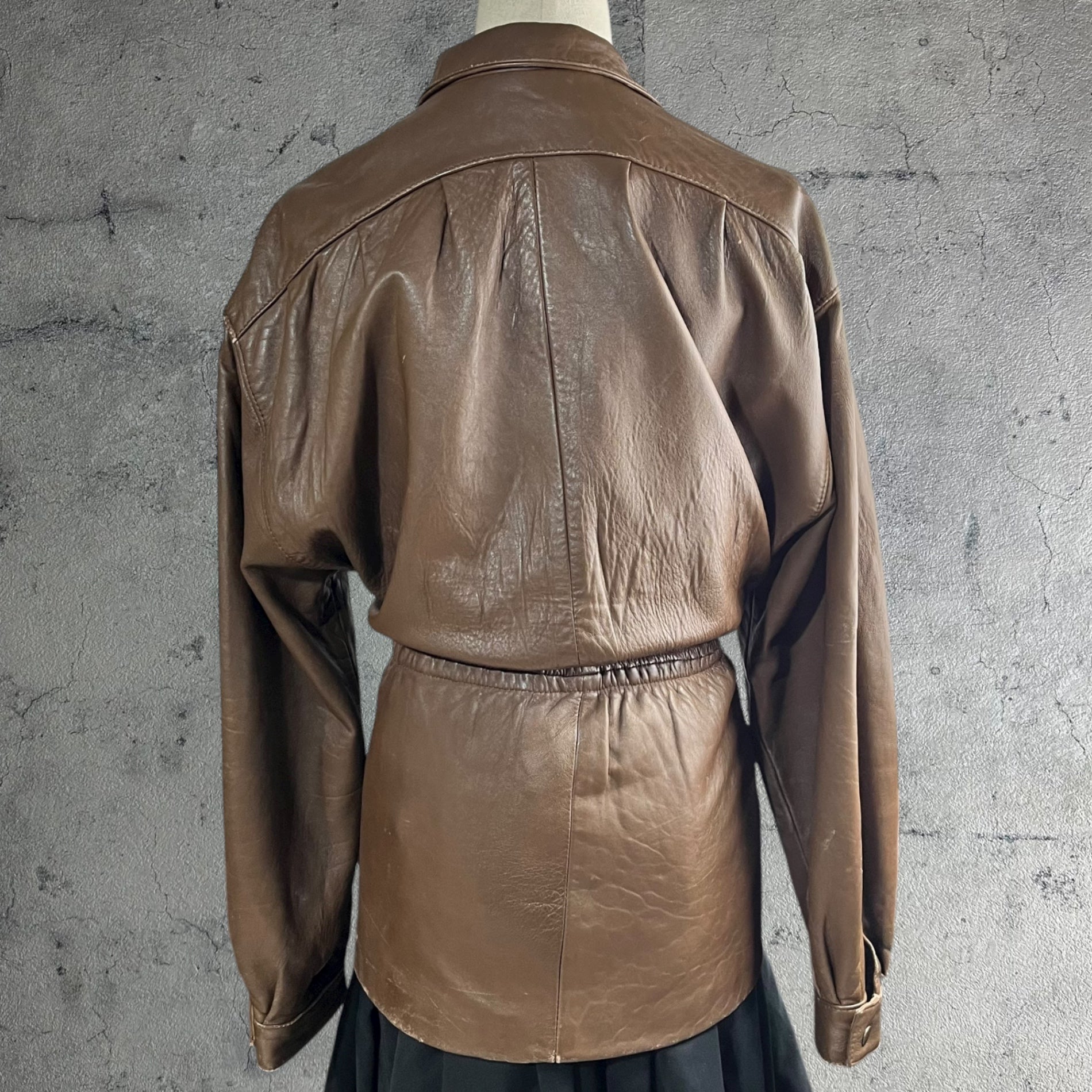 Euro vintage(ヨーロッパヴィンテージ) brown leather front ribbon design jacket フロントリボン付きブラウンレザージャケット 表記無し(M~L程度) ブラウン
