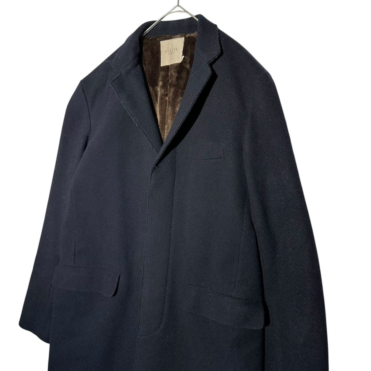 VALLIS by FACTOTUM(ヴァリスバイファクトタム) Wool Cashmere Chester Coat ウール カシミヤ チェスター コート 05030832 46(S程度) ネイビー 裏ボア 参考定価71,500円