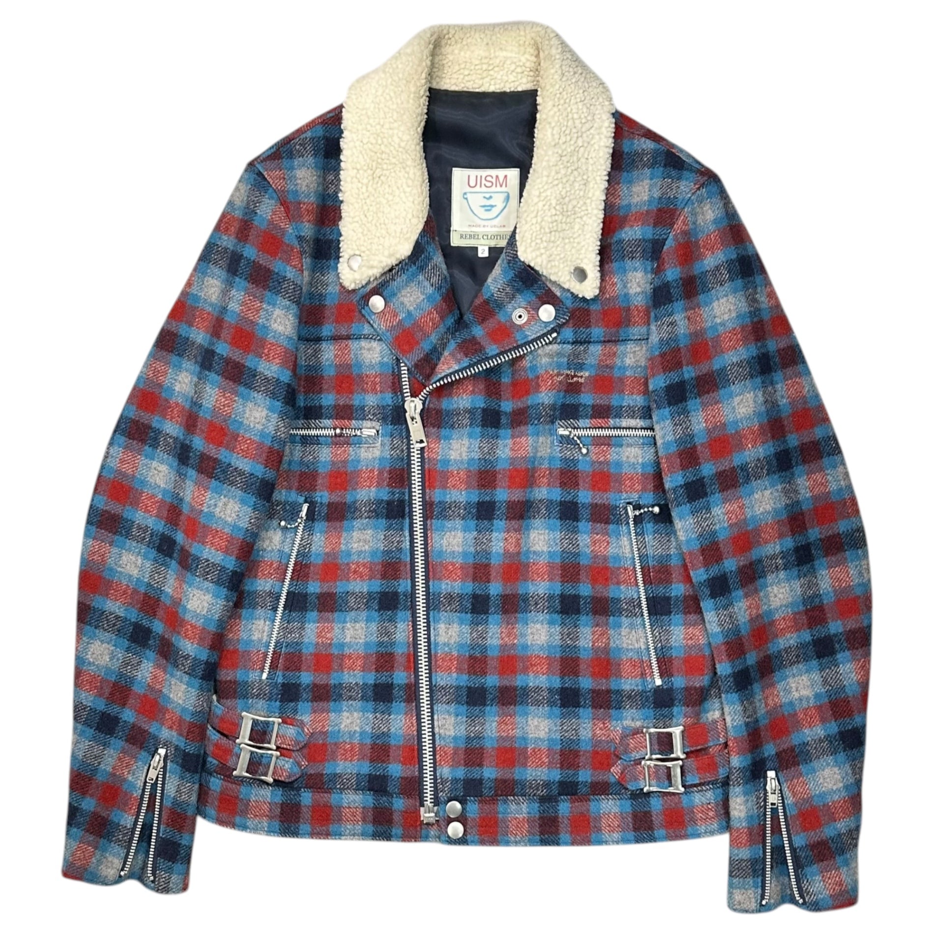 UNDERCOVERISM(アンダーカバイズム) 08AW UNREAL REAL CLOTHES期 Shearling Wool Check Rider Jacket ボア ウール チェック ライダース ジャケット B4212 2 ブルー×レッド