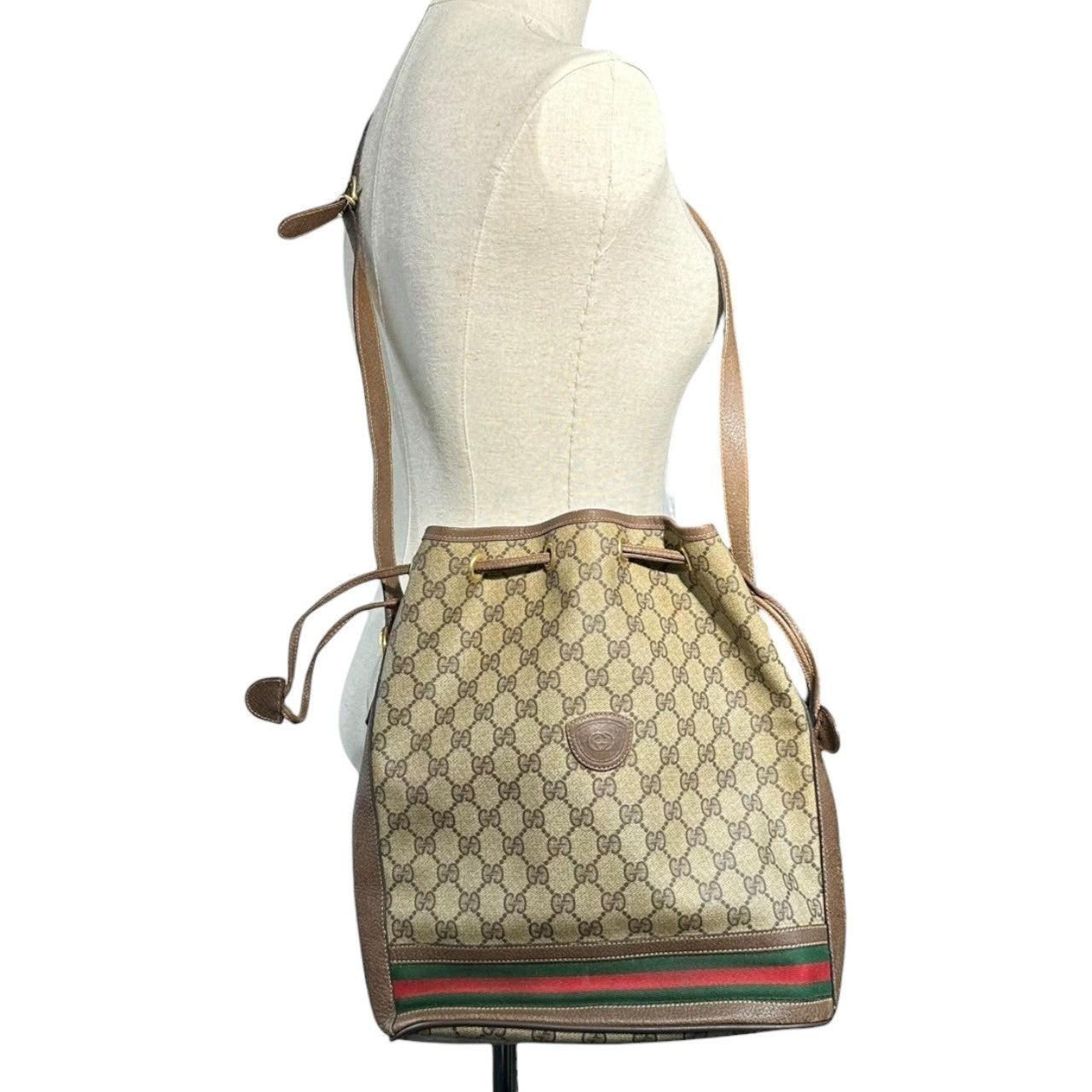 GUCCI(グッチ) Vintage Sherry Line Drawstring Shoulder Bag ヴィンテージ シェリーライン 巾着 ショルダー バッグ 001.084.0850 ベージュ