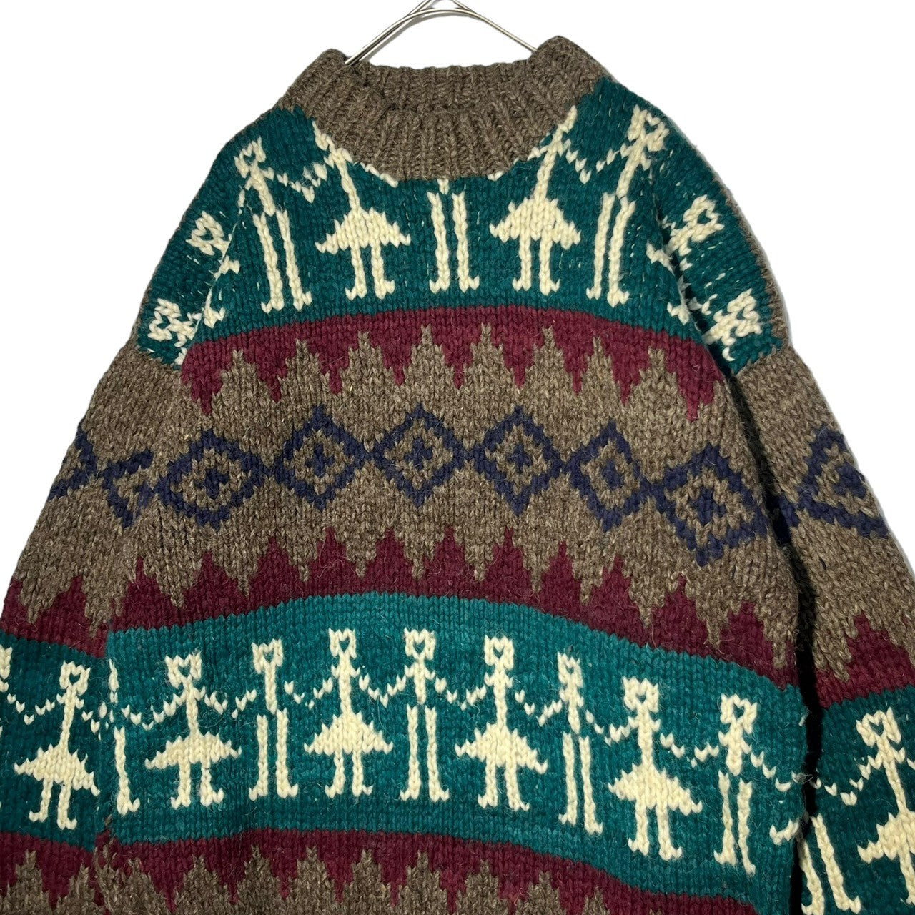 INDIGENOUS DESIGNS(インディアンデザインズ) Ecuador made Indian low gauge knit エクアドル製 インディアン ローゲージ ニット S ブラウン×グリーン 環境保護 サスティナブル オーガニック