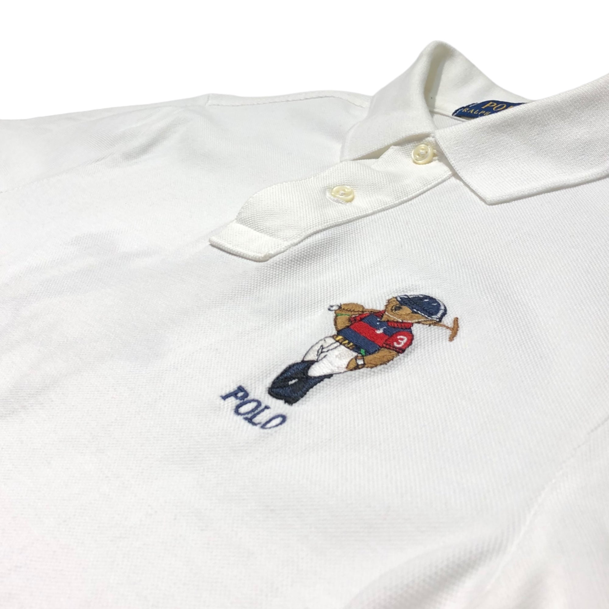POLO RALPH LAUREN(ポロラルフローレン) polo bear logo embroidery polo shirt ポロ ベア ロゴ 刺繍 半袖 ポロシャツ S ホワイト