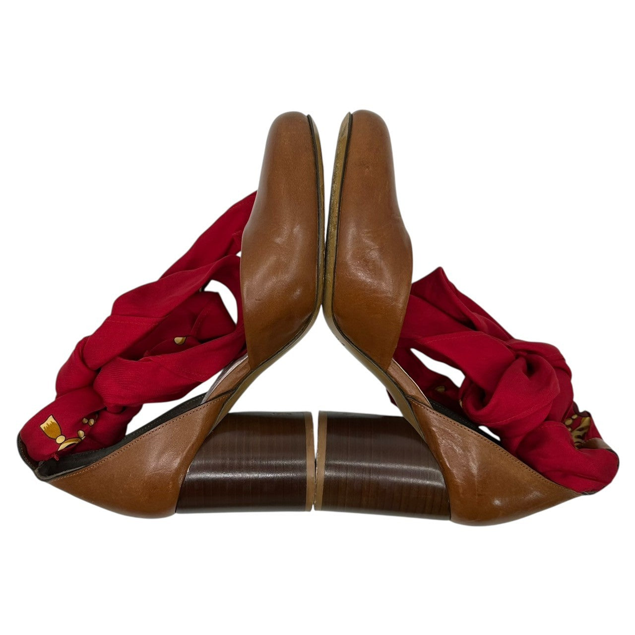 MAISON MARGIELA(メゾンマルジェラ) Scarf Band Heel Pumps スカーフ バンド ヒール パンプス 58WL0113 39(25.5cm程度) ブラウン×レッド