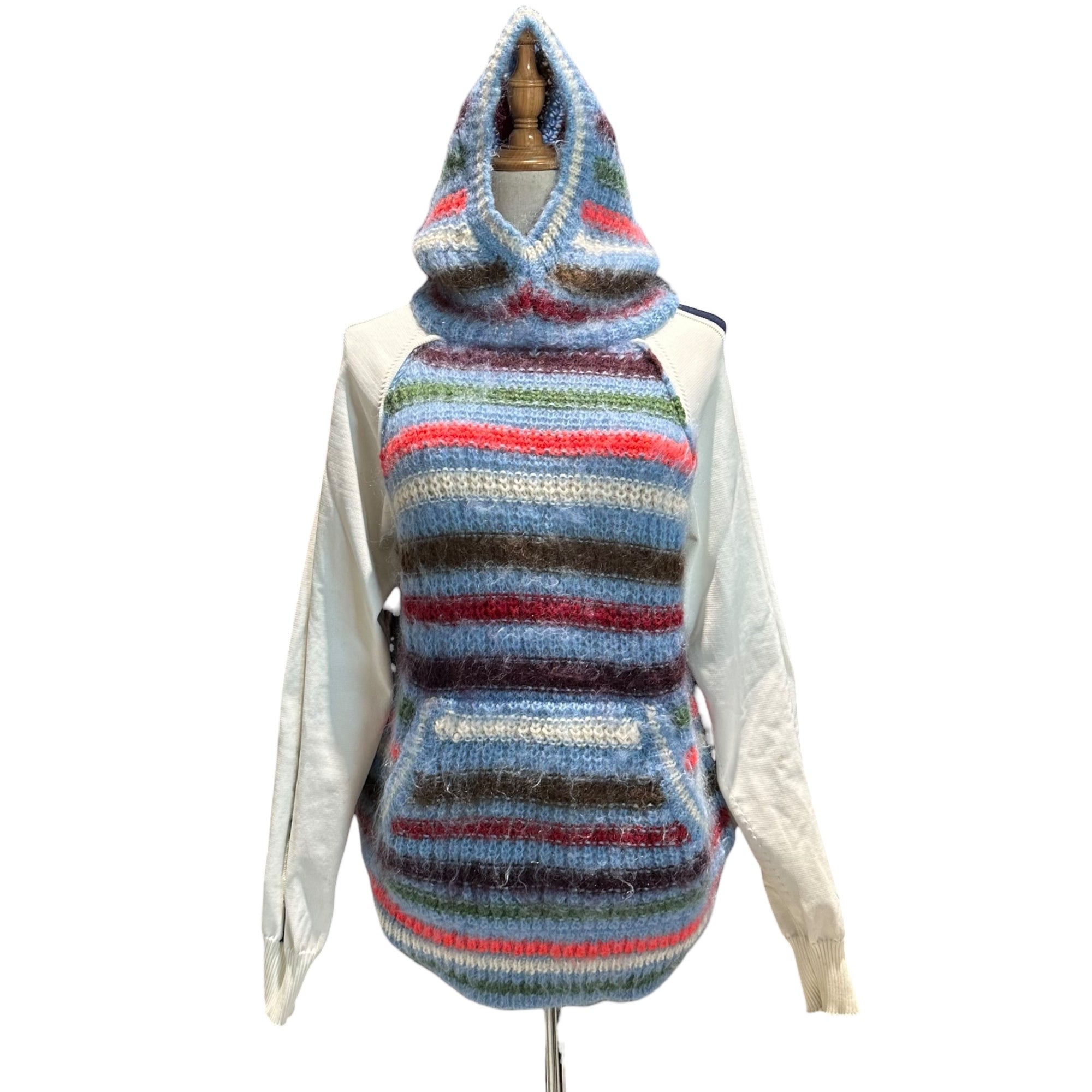 TAO(タオ) 23AW Border Knit Hoodie with Contrasting Panels Track Top ボーダー ニット フーディ 切替 トラック トップ TL-N023 S ブルー×マルチカラー×ホワイト AD2023