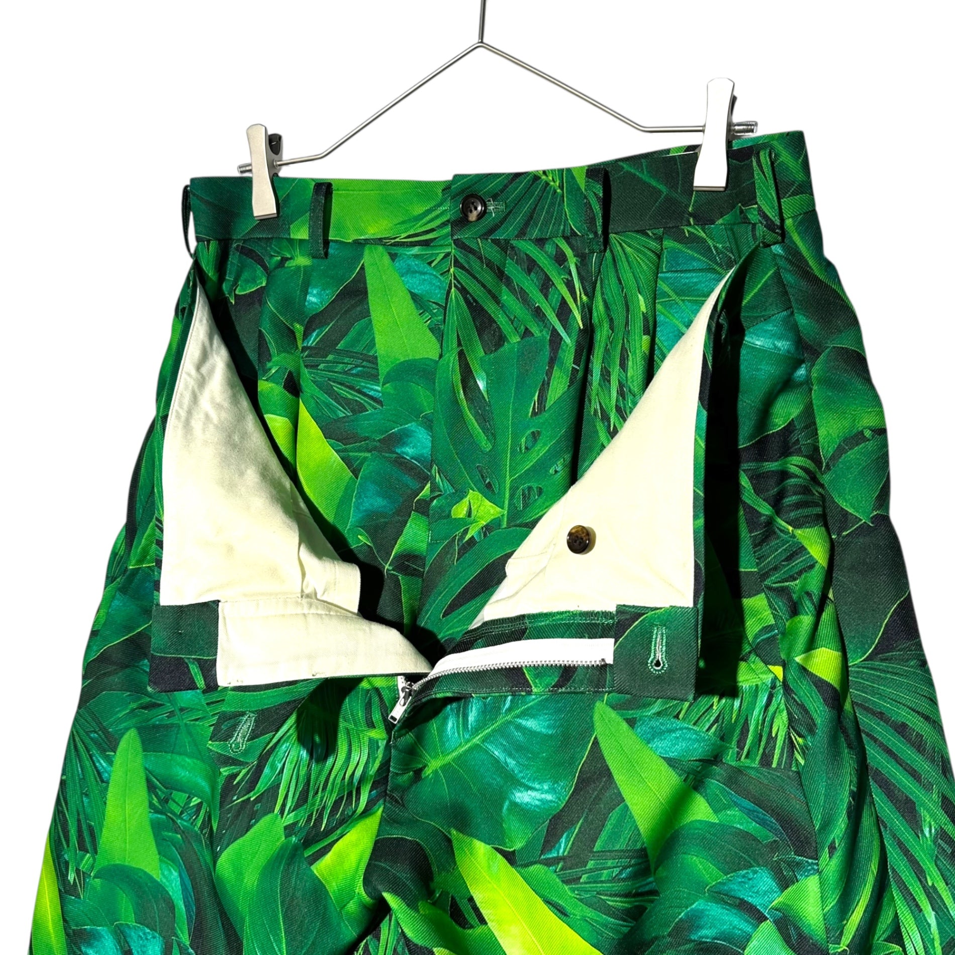 COMME des GARCONS HOMME PLUS(コムデギャルソンオムプリュス) 24SS Leaf Pattern All-Over Print Layered Half Pants リーフ 総柄 プリント レイヤード ハーフ パンツ PM-P030 S グリーン AD2023 ダブル ウエスト
