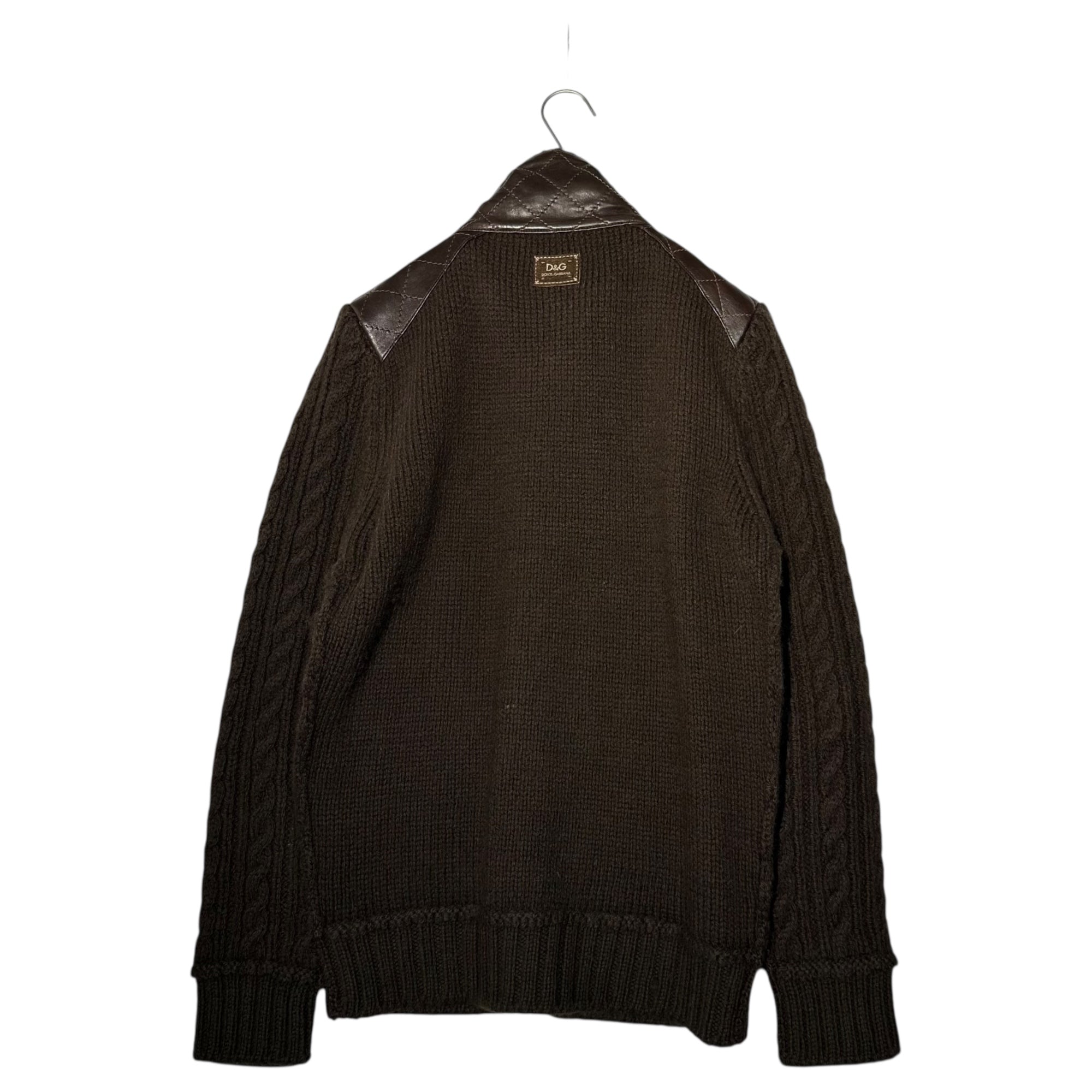 D&G(ディー&ジードルガバドルチェ&ガッバーナ) Leather Pocket Zip-Up Knit Jacket レザー ポケット ジップアップ ニット ジャケット RK0416 SK702 L ブラウン
