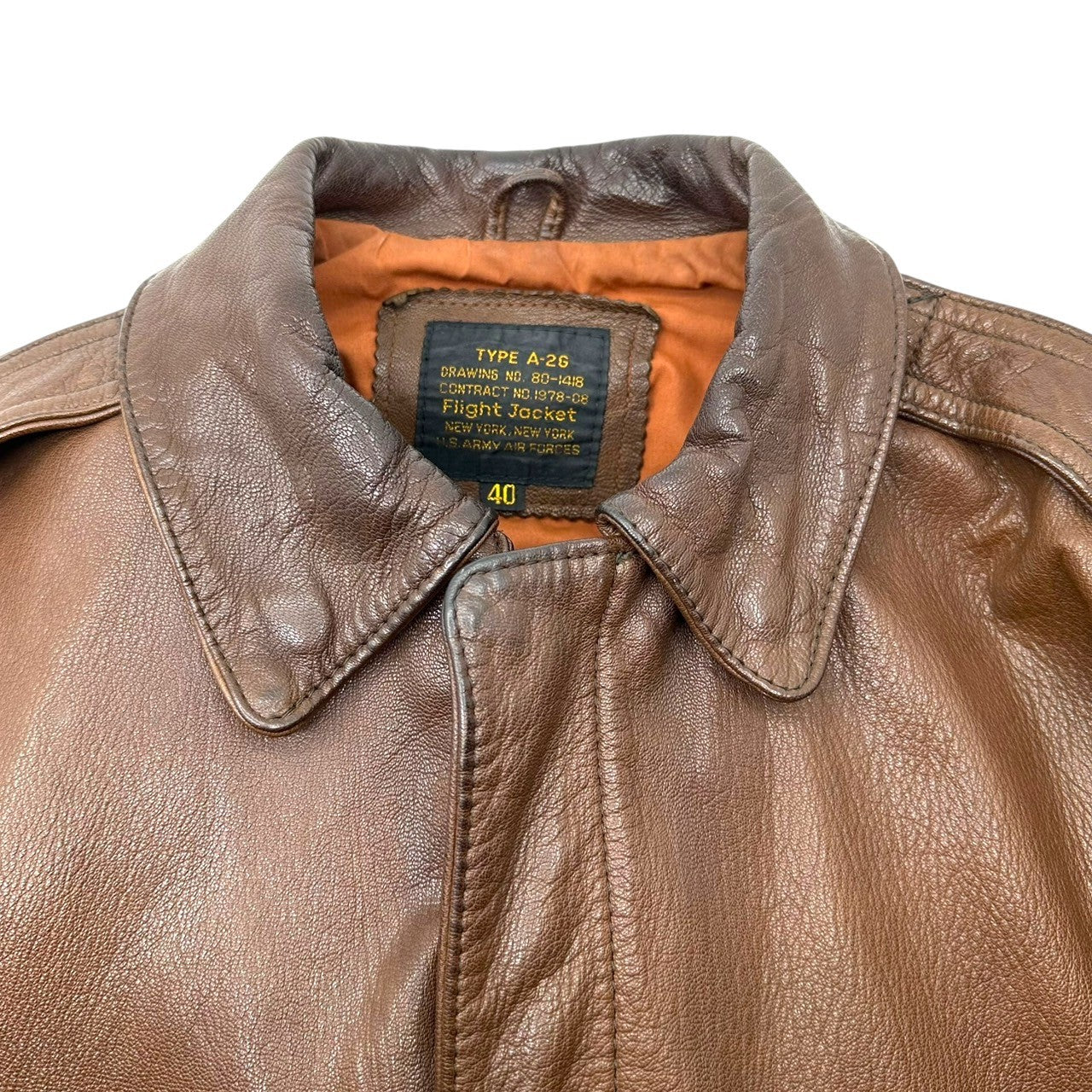 USED(ユーズド) 90's A-2 TYPE Goatskin Flight Jacket 90年代 山羊革 フライト ジャケット CONTRACT NO：1978-08 40(L程度) ブラウン