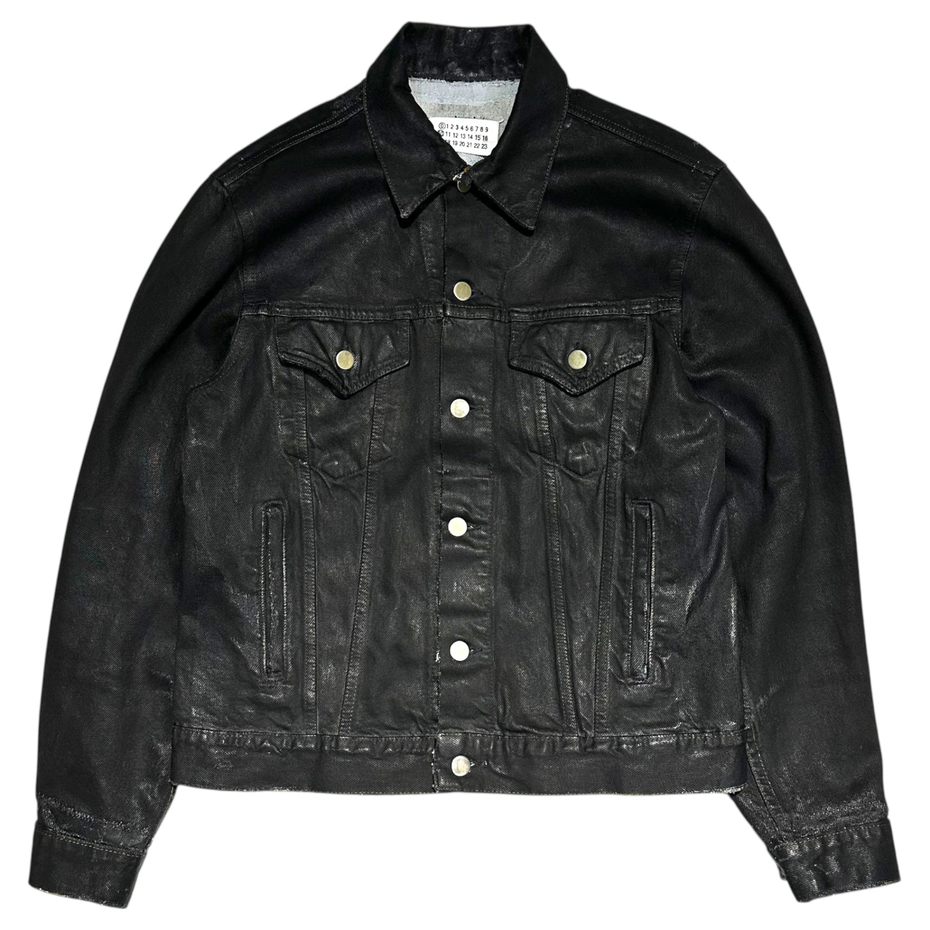 【SALE対象外】Maison Martin Margiela(メゾン マルタンマルジェラ) 2000SS ⓪ ⑩ Artisanal Paint Denim Trucker Jacket アーティザナル 再構築 デニム トラッカー ジャケット 333-48440 M ブラック 00's オリゾンティタグ 本人期 リーバイス3rdモデル ポケット有Ver