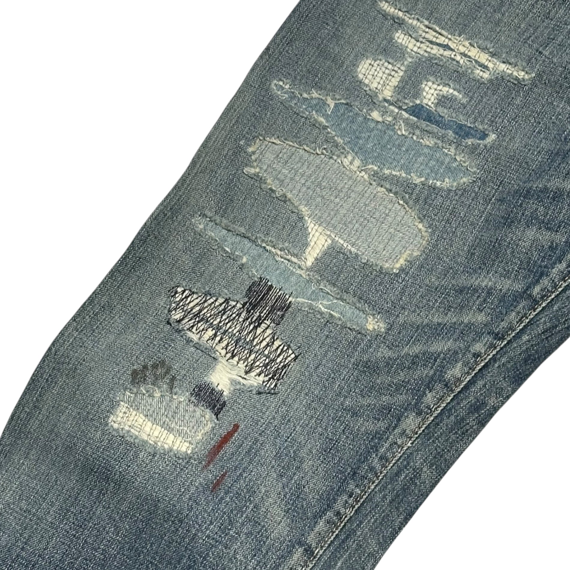 RRL(ダブルアールエル) Damage Repair Vintage-Washed Western Denim Pants ダメージ リペア ヴィンテージ加工 ウエスタン デニム パンツ W30 ライトインディゴ