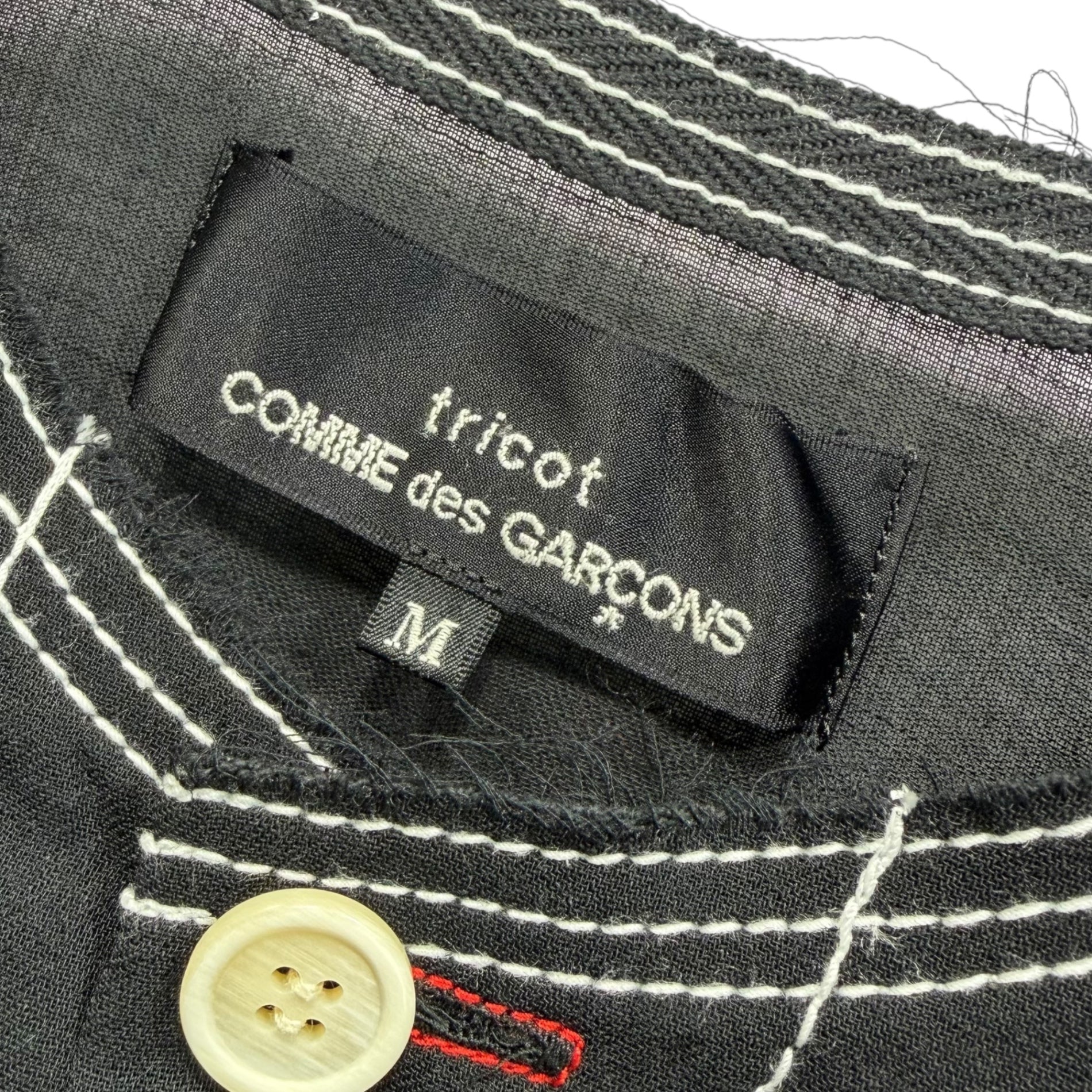 tricot COMME des GARCONS(トリココムデギャルソン) 13SS Wool Nylon White Stitch Button Blouse ウール ナイロン ホワイトステッチ ボタン ブラウス TK-J007 M ブラック×ホワイト AD2012