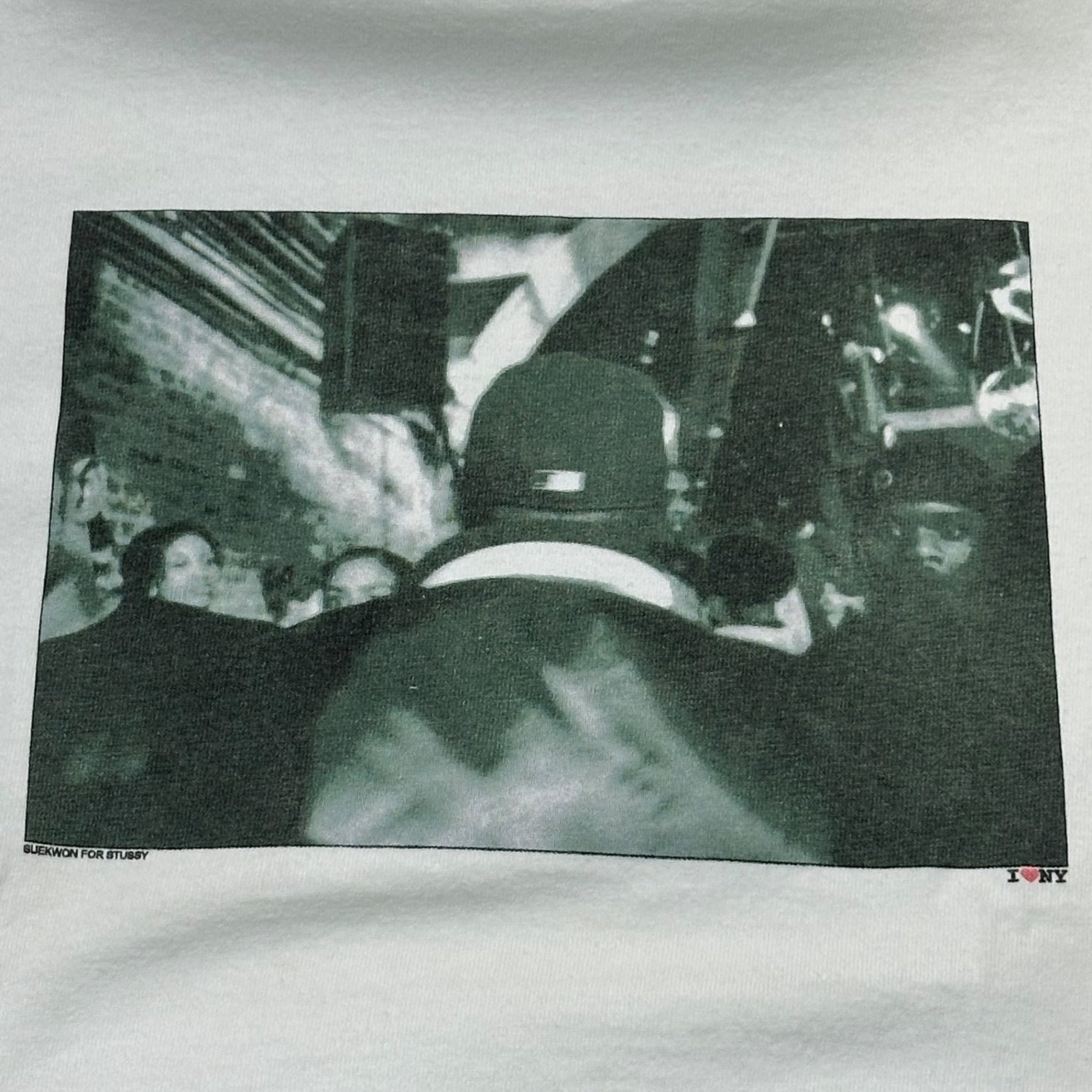 STUSSY(ステューシー) 00's USA made CUSTOMADE SUEKWON for STUSSY T-shirt カスタムメイド スークウォン ステューシー フォト プリント Tシャツ 表記無(M程度) ホワイト×グレー USA製 I LOVE NY
