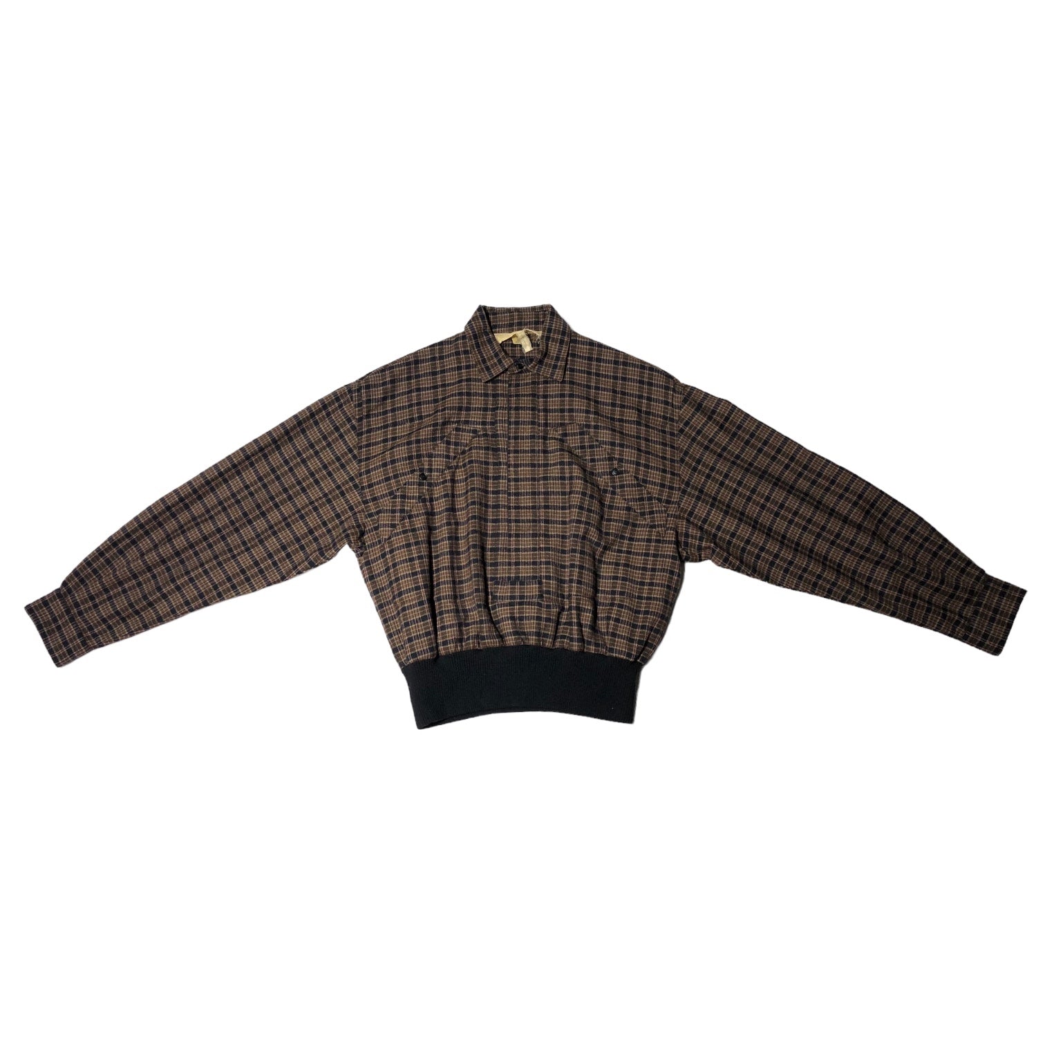 CLAUDE MONTANA(クロードモンタナ) 80's Wool check pullover short blouson ウール チェック  プルオーバー 短丈 ブルゾン MOD.713 ART.6107 表記なし(L～XL程度) ブラウン×ブラック MADE IN ITALY