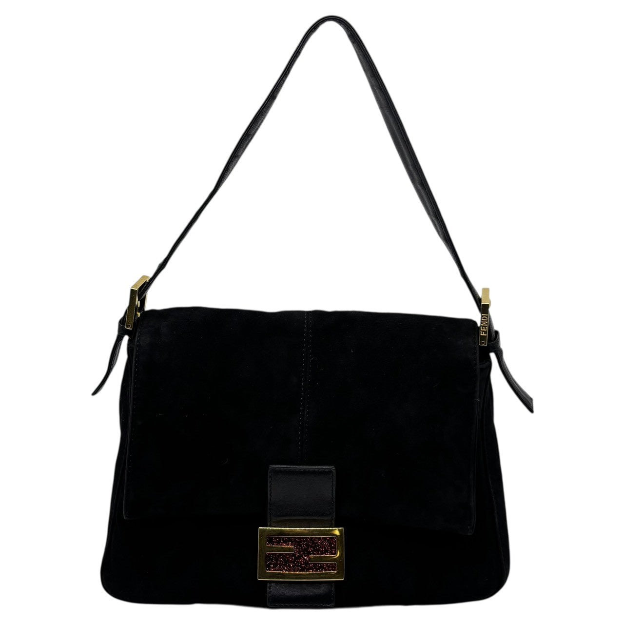 FENDI(フェンディ) Vintage Red glitter finish Suede Mamma Baguette ヴィンテージ 赤 ラメ 加工 スウェード マンマバゲット ショルダーバッグ 2354/26325/009 ブラック×ゴールド×レッド