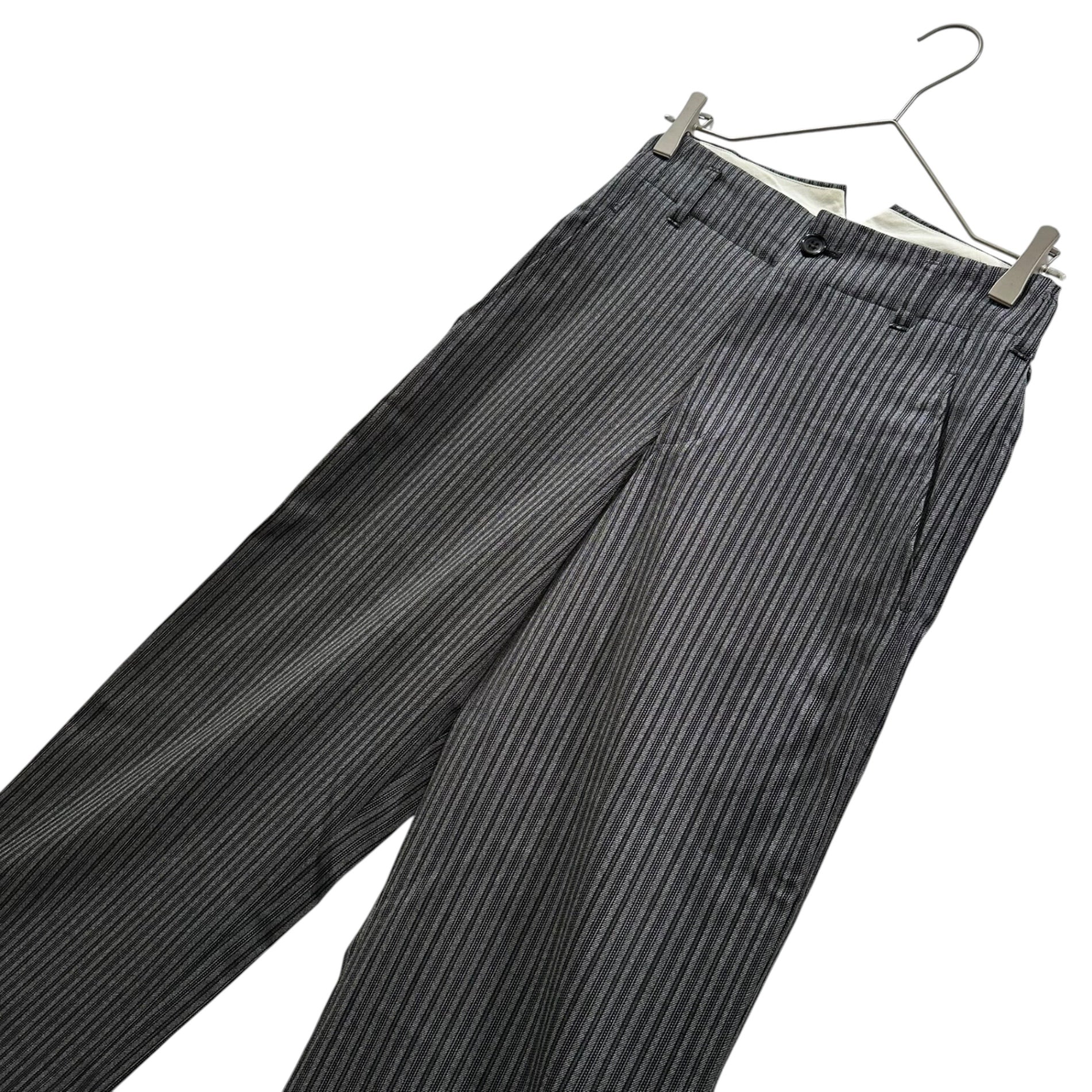 robe de chambre COMME des GARCONS(ローブドシャンブルコムデギャルソン) 2004AW Wool Striped High-Waisted Cropped Slacks ウール ストライプ ハイウエスト クロップド スラックス パンツ RU-P022 S グレー×ブラック AD2004