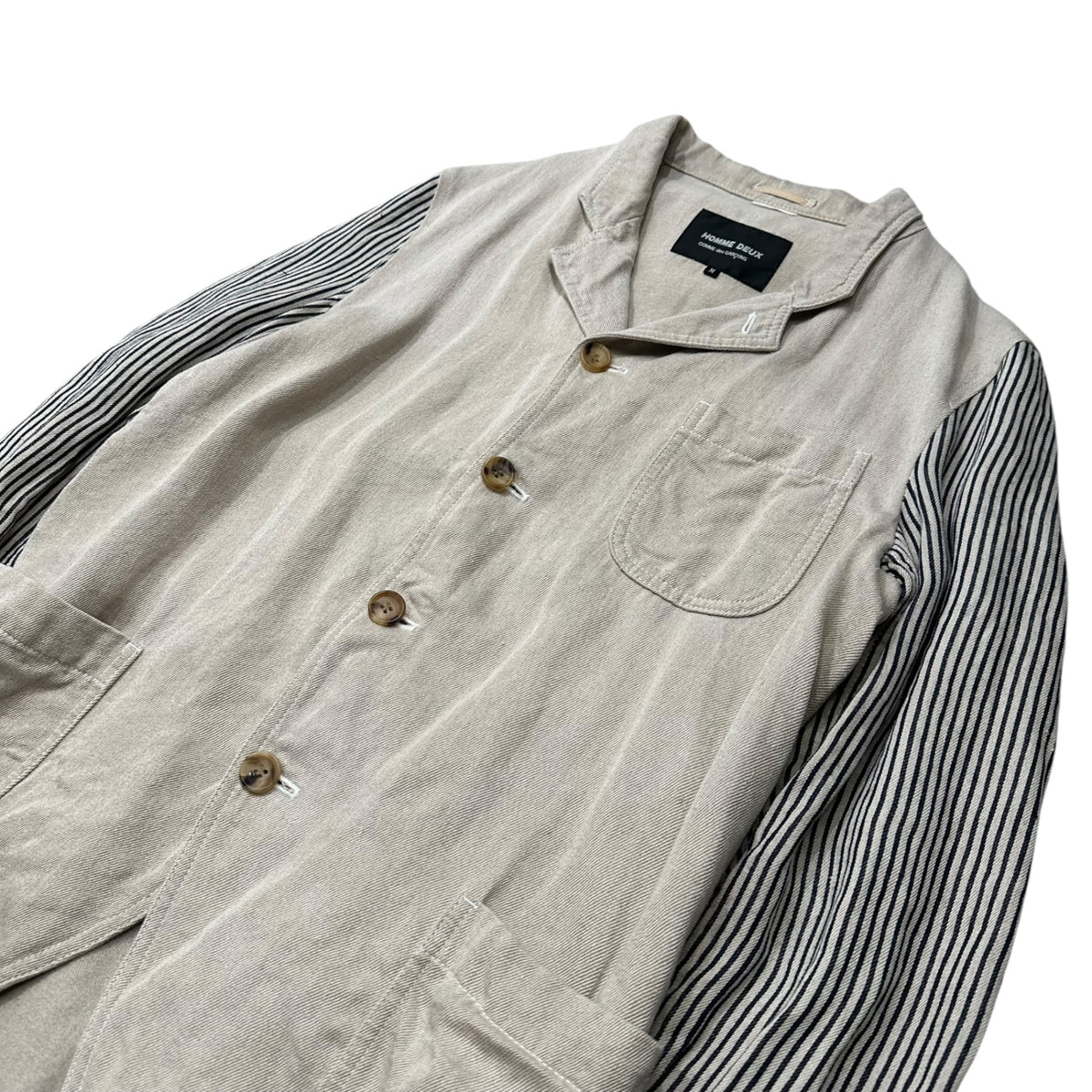 COMME des GARCONS HOMME DEUX(コムデギャルソンオムドゥ) Linen Jacket with Stripes on the Sleeves 袖 ストライプ リネン ジャケット DM-J086 M アイボリー×ブラック AD2013