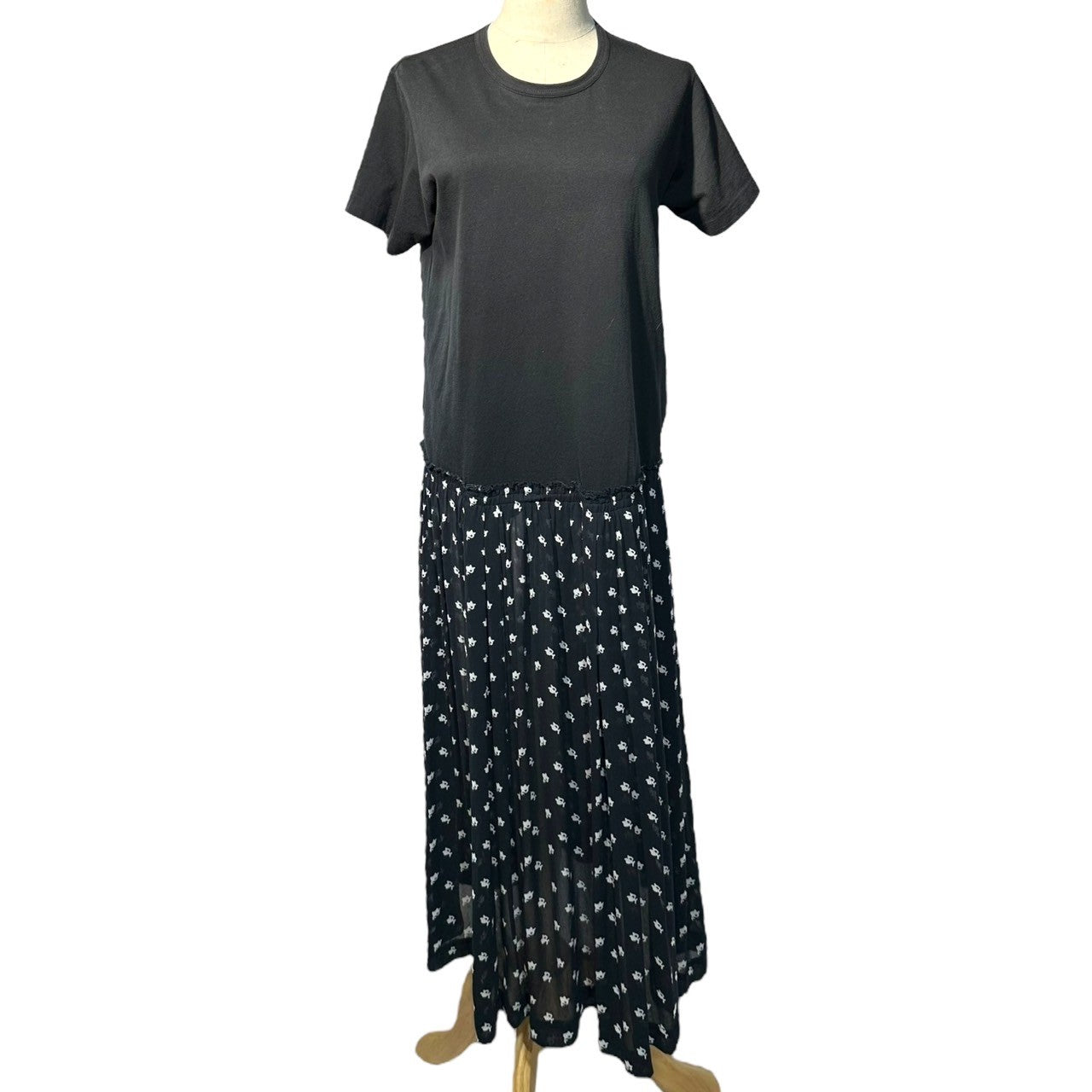 COMME des GARCONS COMME des GARCONS(コムデギャルソンコムデギャルソン) 14SS Cupra Blend S/S Shift Dress キュプラ 切替 カットソー 半袖 ワンピース RM-O016 S ブラック×ネイビー