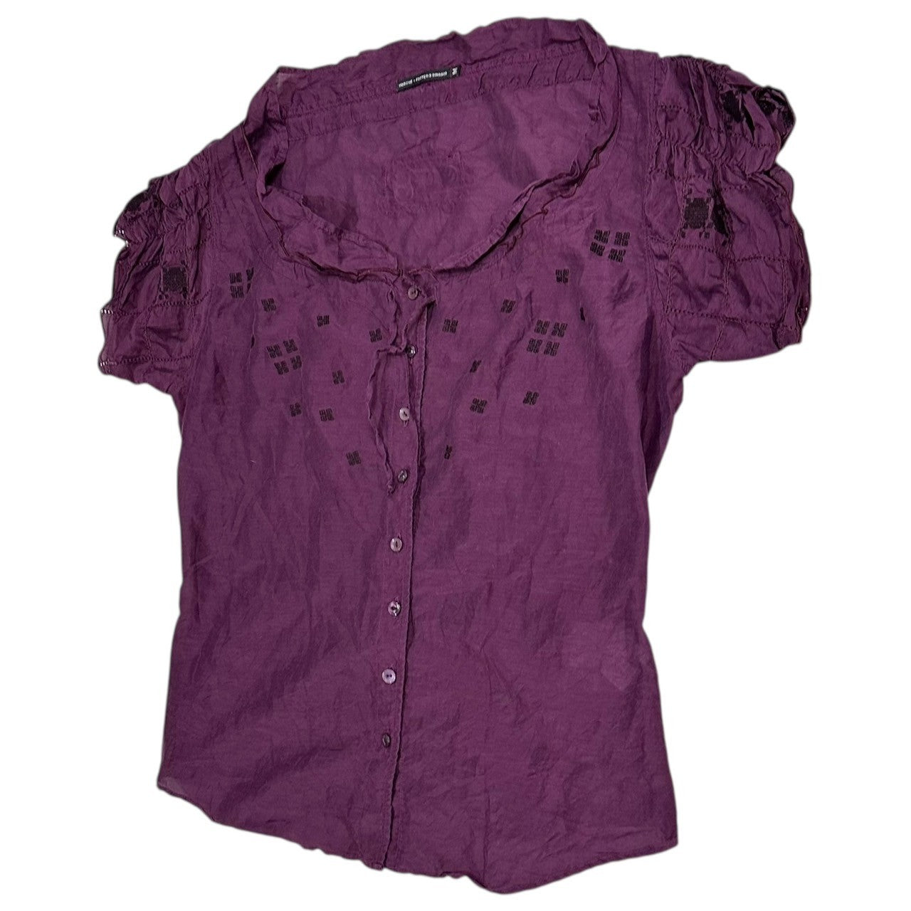 MARITHE FRANCOIS GIRBAUD(マリテフランソワジルボー) 00's Cotton silk embroidered French sleeve blouse コットン シルク 刺繍 フレンチスリーブ ブラウス F5-5167 M ボルドー Y2K 半袖