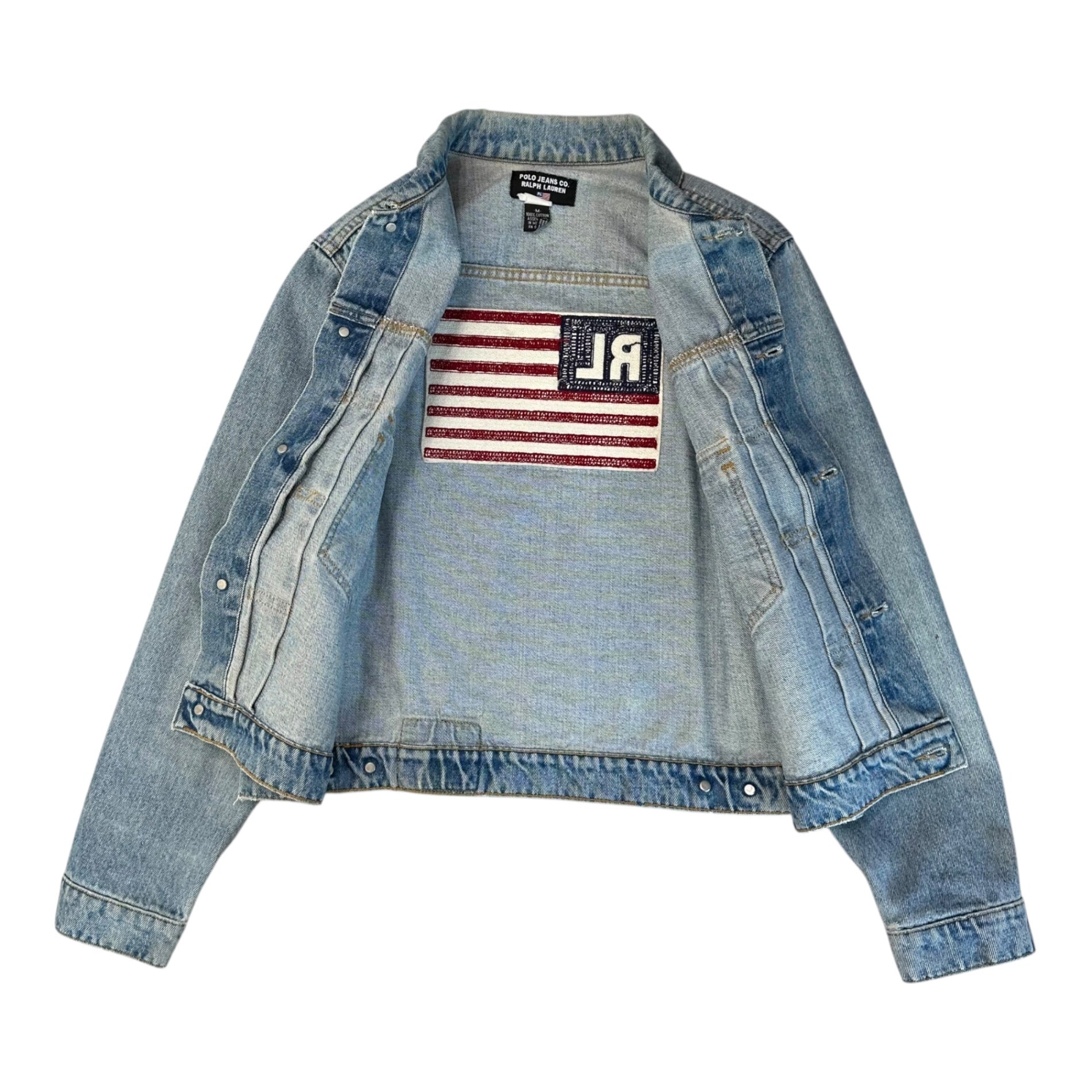 POLO JEANS(ポロジーンズラルフローレン) 90's~00's 2nd TYPE Stars and Stripes Patch Denim Jacket セカンド 星条旗 ワッペン デニム ジャケット M ライトインディゴ 90年代～ ヴィンテージ