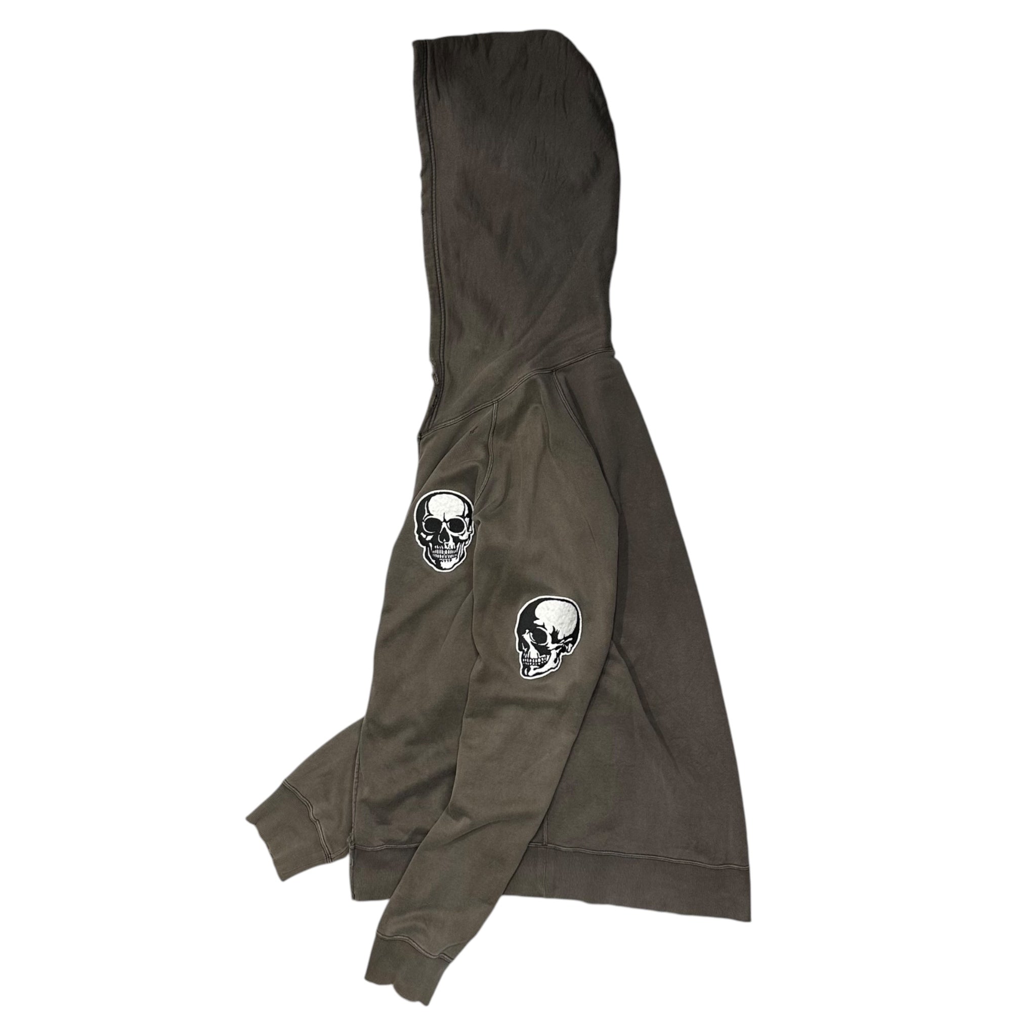 NUMBER (N)INE(ナンバーナイン) 2004SS "DREAM BABY DREAM" ドリーム期 Skull Patch Zip-Up Hoodie スカル パッチ ジップ パーカー 2 ブラウン 00's ダメージ加工