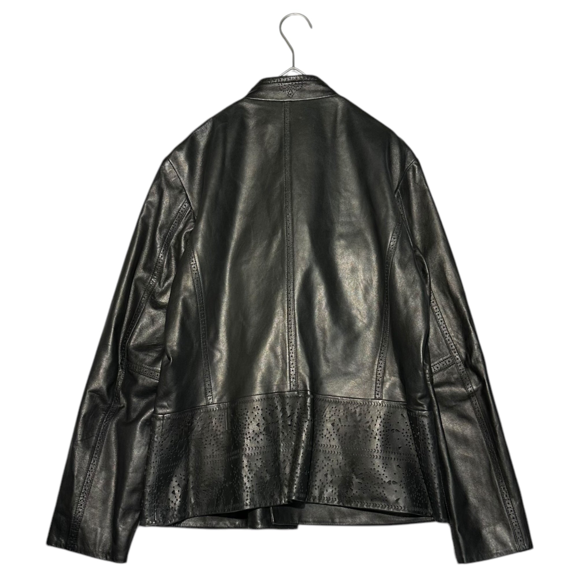 HaaT ISSEY MIYAKE(ハート イッセイミヤケ) Hem cutwork collarless lambskin jacket 裾 カットワーク ノーカラー ラムレザー ジャケット HA23LD513 2(M) ブラック