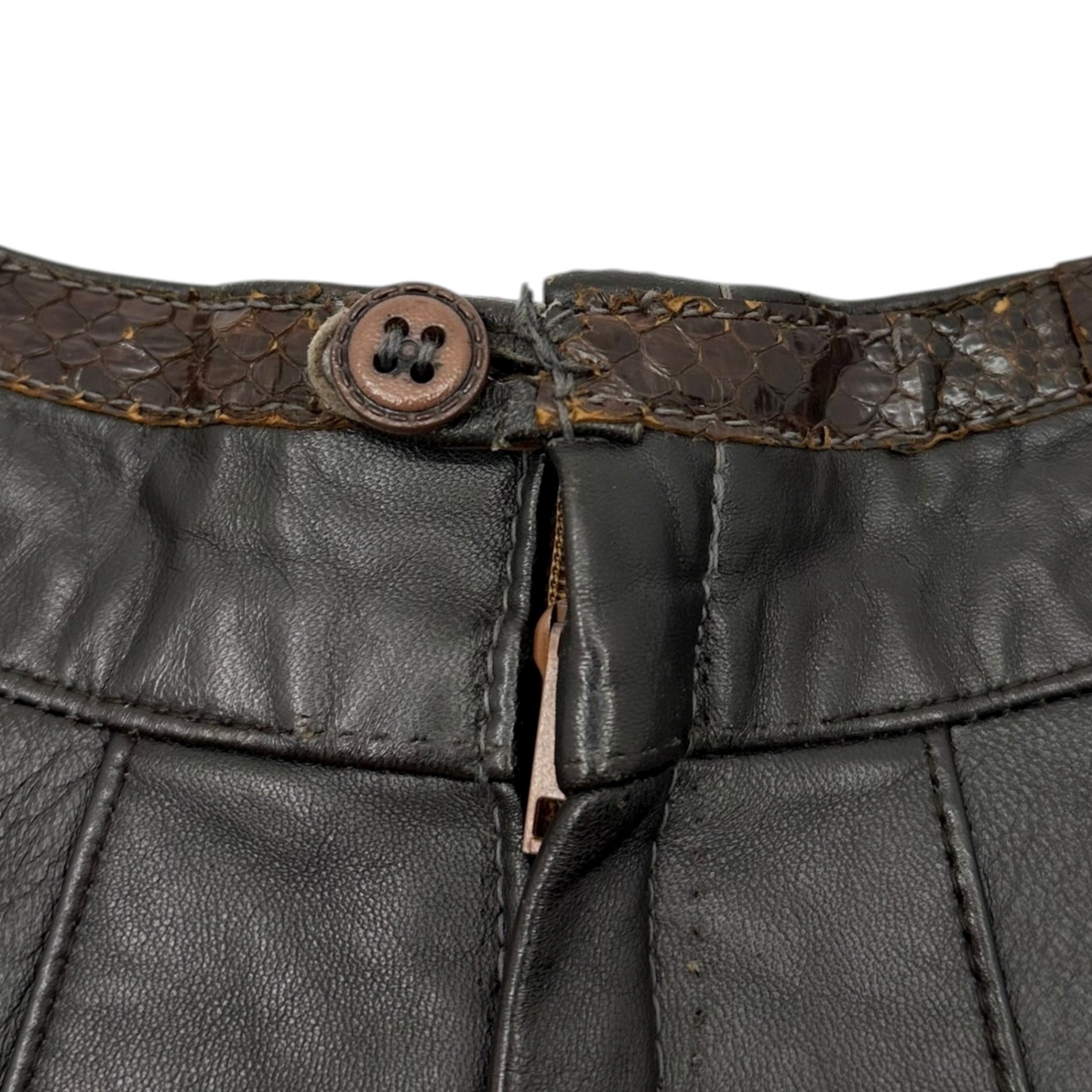 Euro vintage(ヨーロッパヴィンテージ) 80's~ snake＆goat leather skirt フレアなレザースカート M~L程度 ブラウン