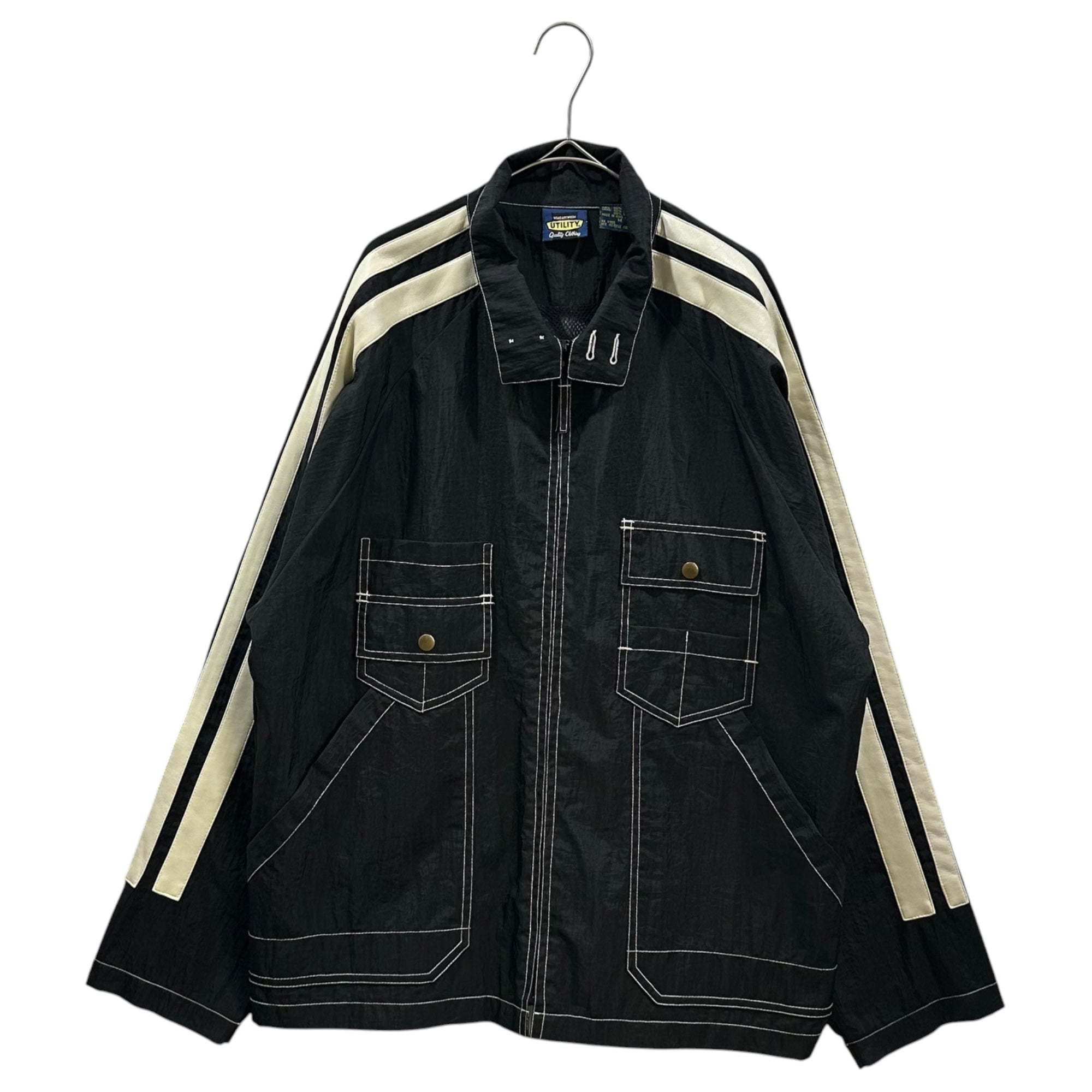 UTILITY Quality Clothing(ユーティリティクオリティクロージング) 1990's "Leather nylon jacket レザー 切替 ナイロン ブルゾン M ブラック×ホワイト 90年代 ヴィンテージ