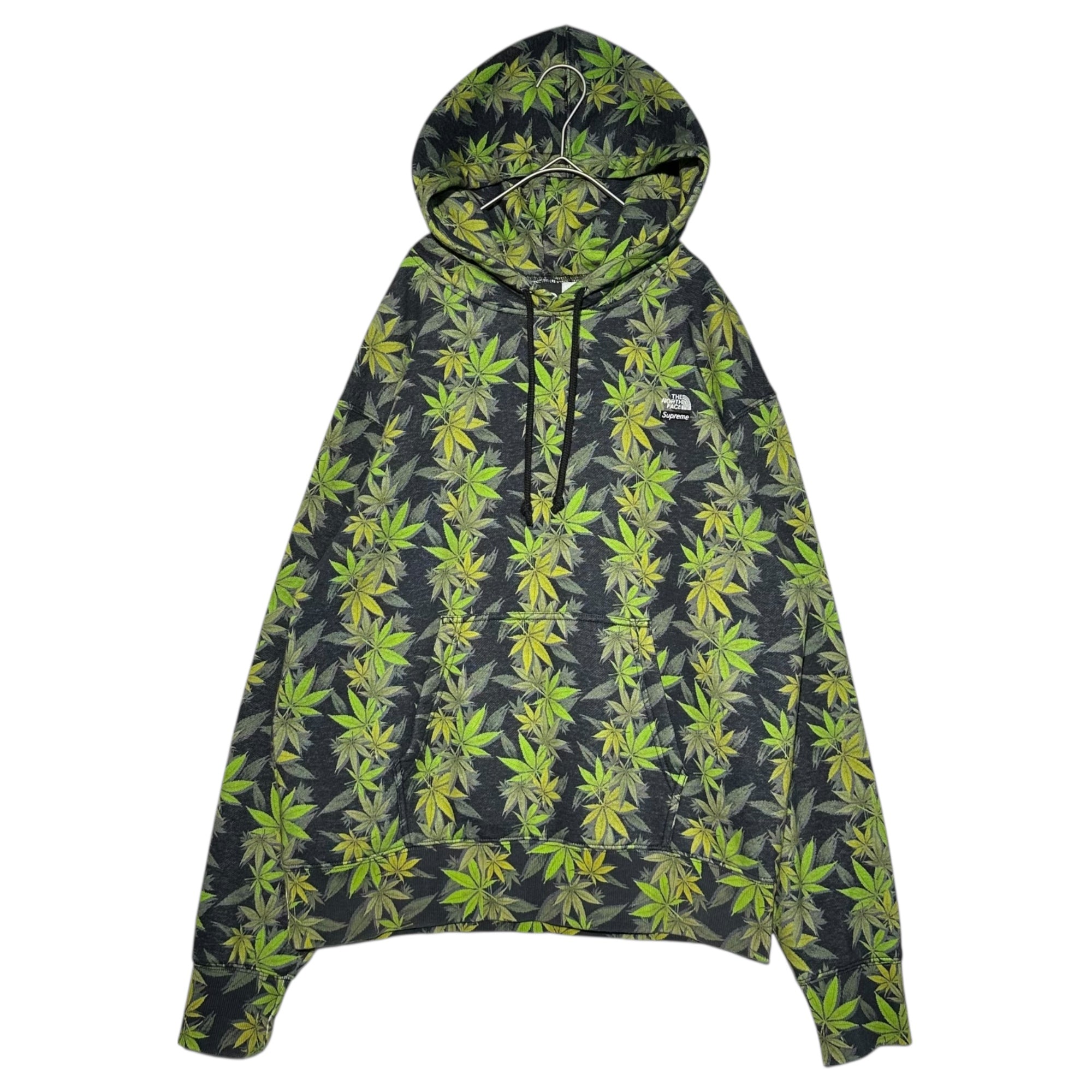 SUPREME×THE NORTH FACE(シュプリーム×ノースフェイス) 23AW Leaf Hooded P/O Sweat Shirt 総柄 リーフ プルオーバー パーカー NT52301I S ブラック×グリーン 23FW