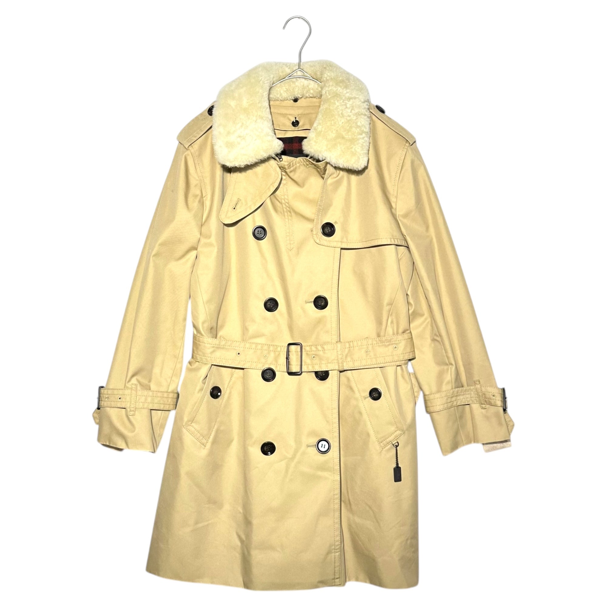 COACH(コーチ) Fur trench coat with liner ライナー付 ラムファー トレンチ コート  F76255 L ベージュ チェック