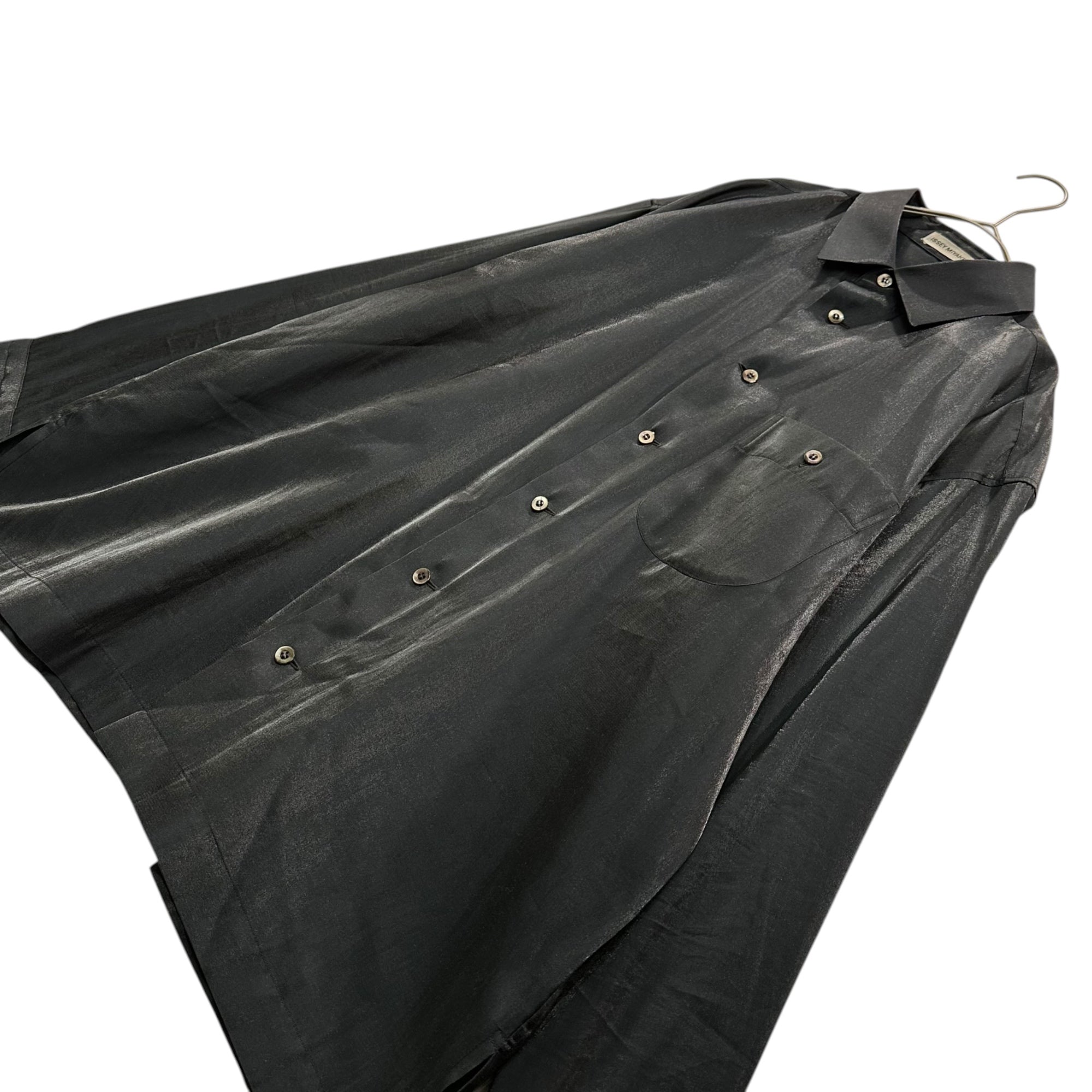 ISSEY MIYAKE MEN(イッセイミヤケメン) 96SS Cotton-Polyester Shiny Regular-Collar Overshirt コットン ポリ シャイニー レギュラーカラー オーバー シャツ ME61-FJ283 M ブラック 1990年代