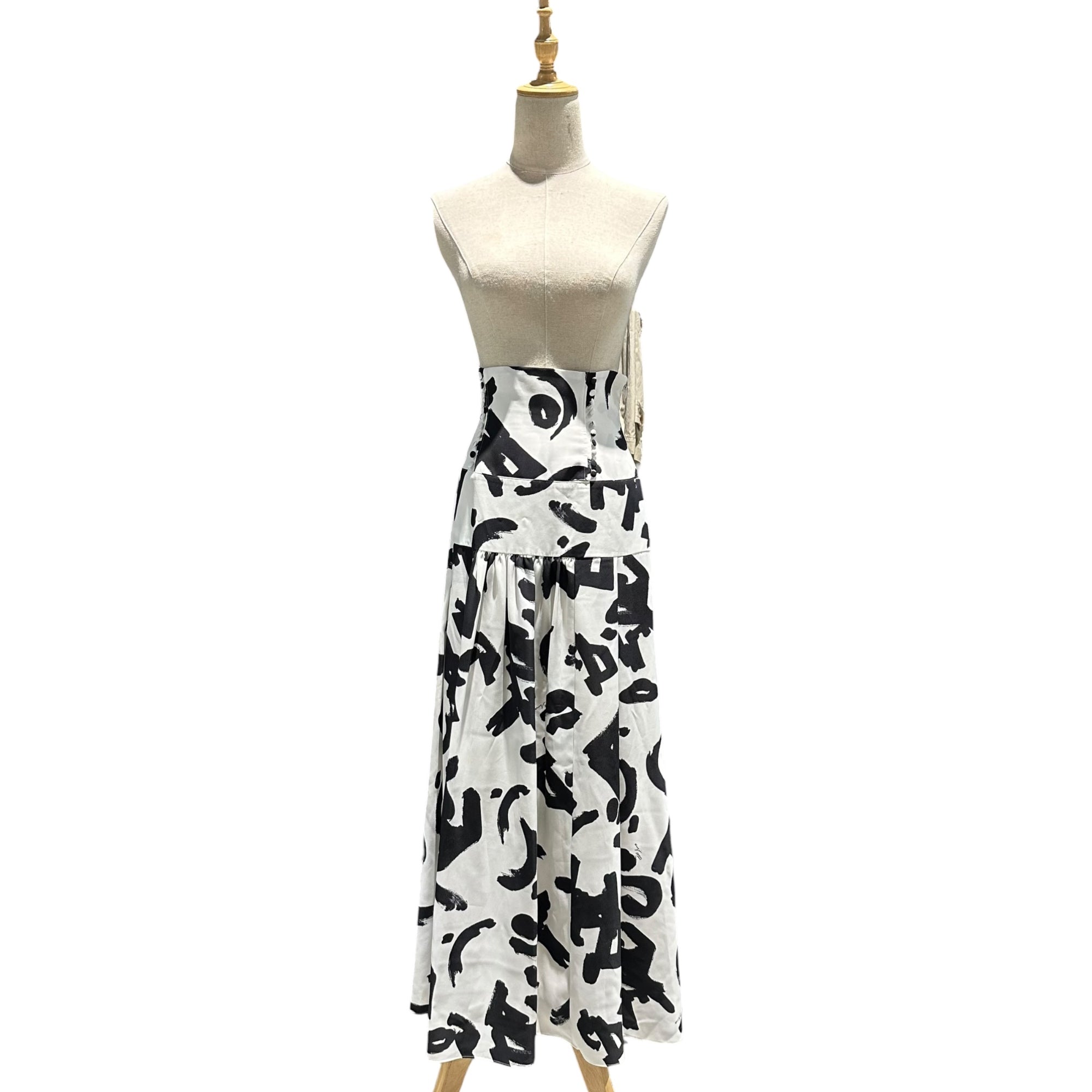 UN3D.(アンスリード) High-waisted maxi skirt ハイウエスト マキシ スカート 522020800301-01 38(M程度) ホワイト×ブラック