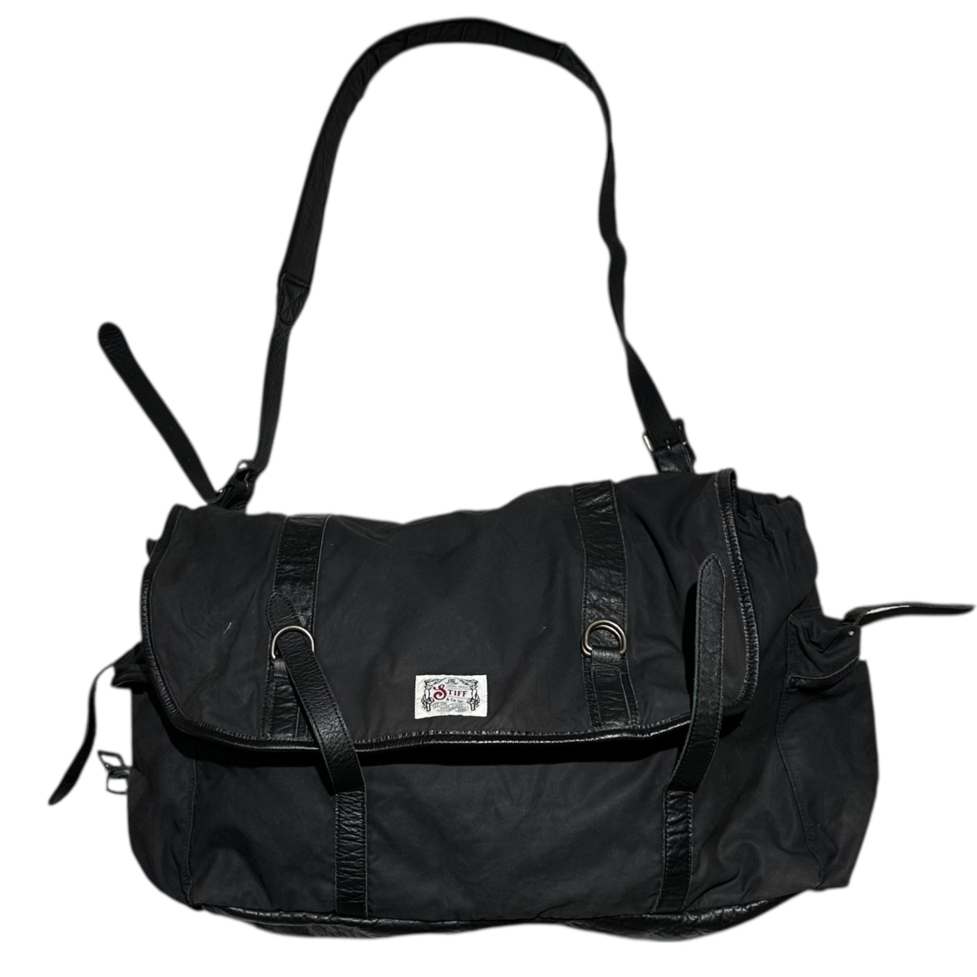 STIFF(スティッフ) Leather-Trimmed Big Messenger Bag レザー 切替  ビッグ メッセンジャー バッグ ブラック